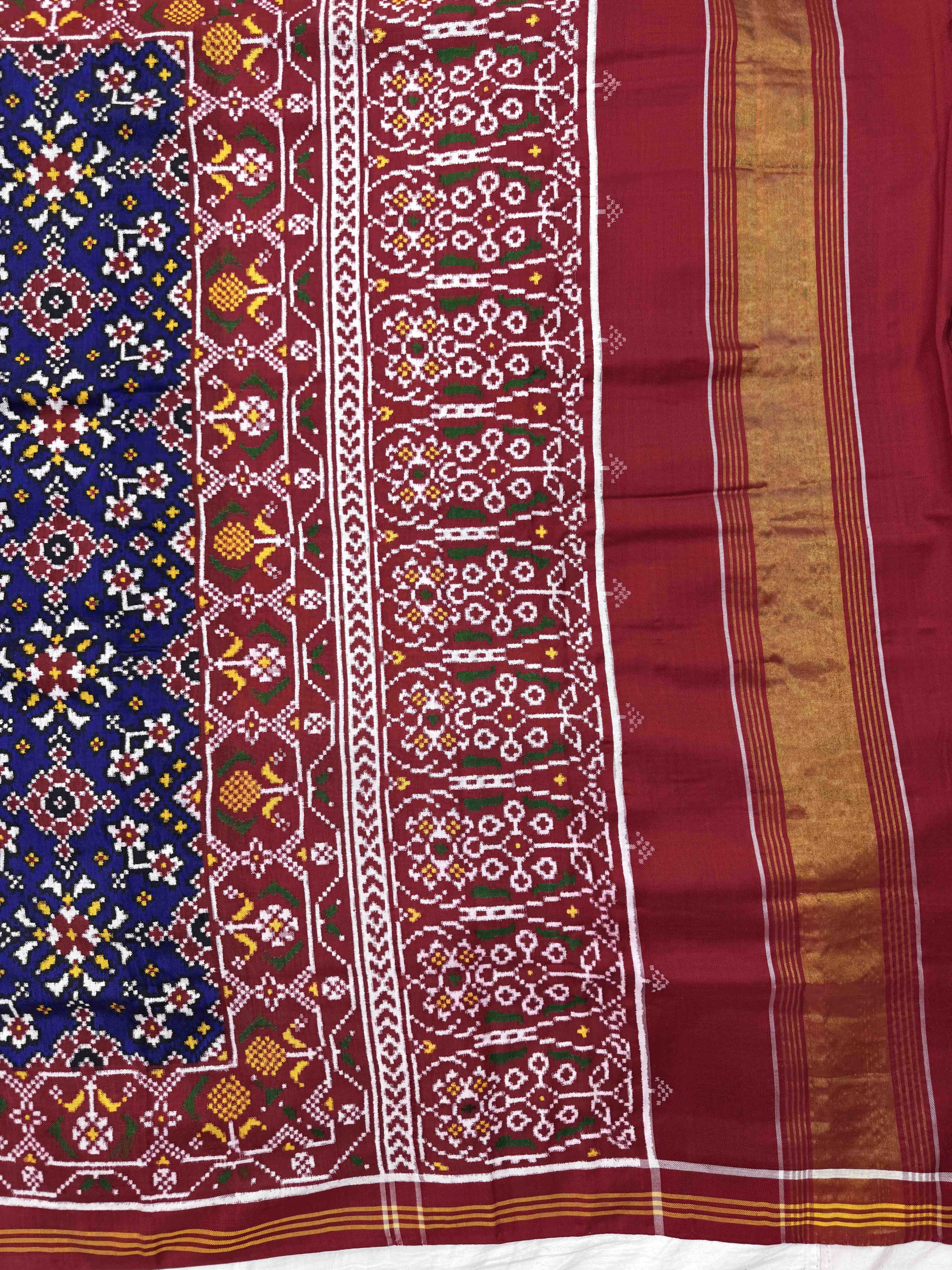 Red & Blue Navratan Double Ikat Patan Patola Saree