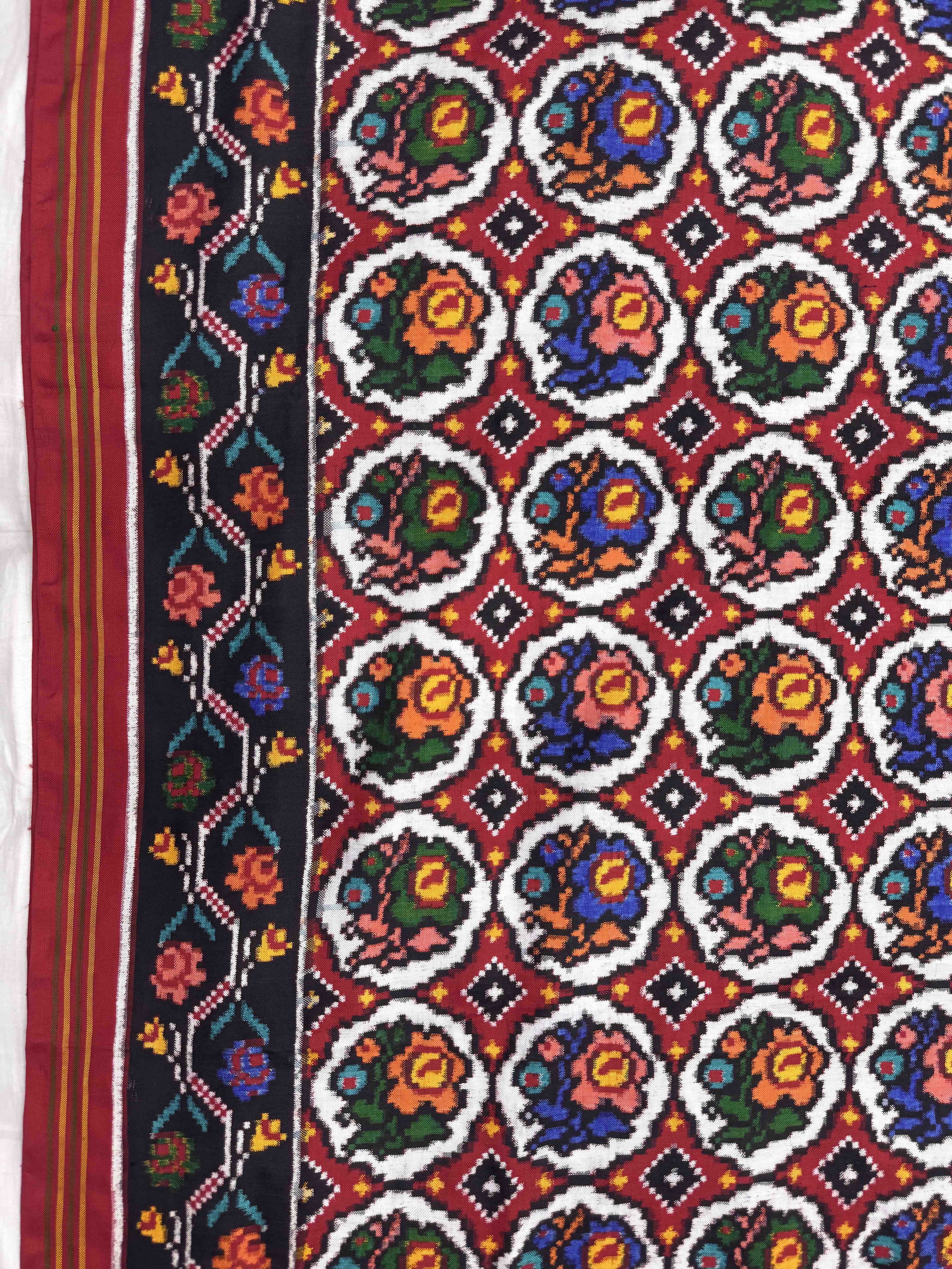 Red & Multicolor Circle Fancy Flower Double Ikat Patan Patola Saree