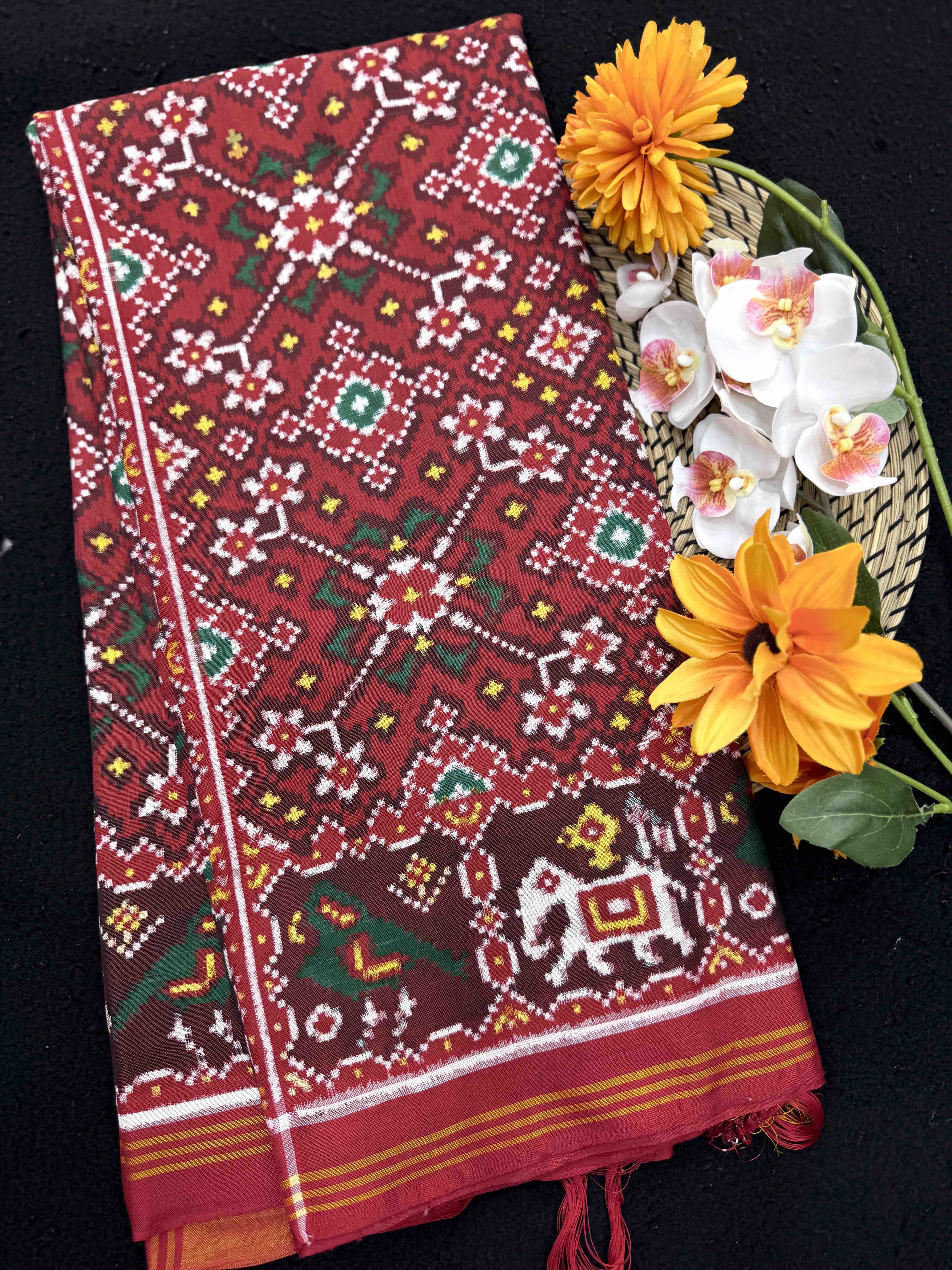Red Navratan Double Ikat Patan Patola Saree