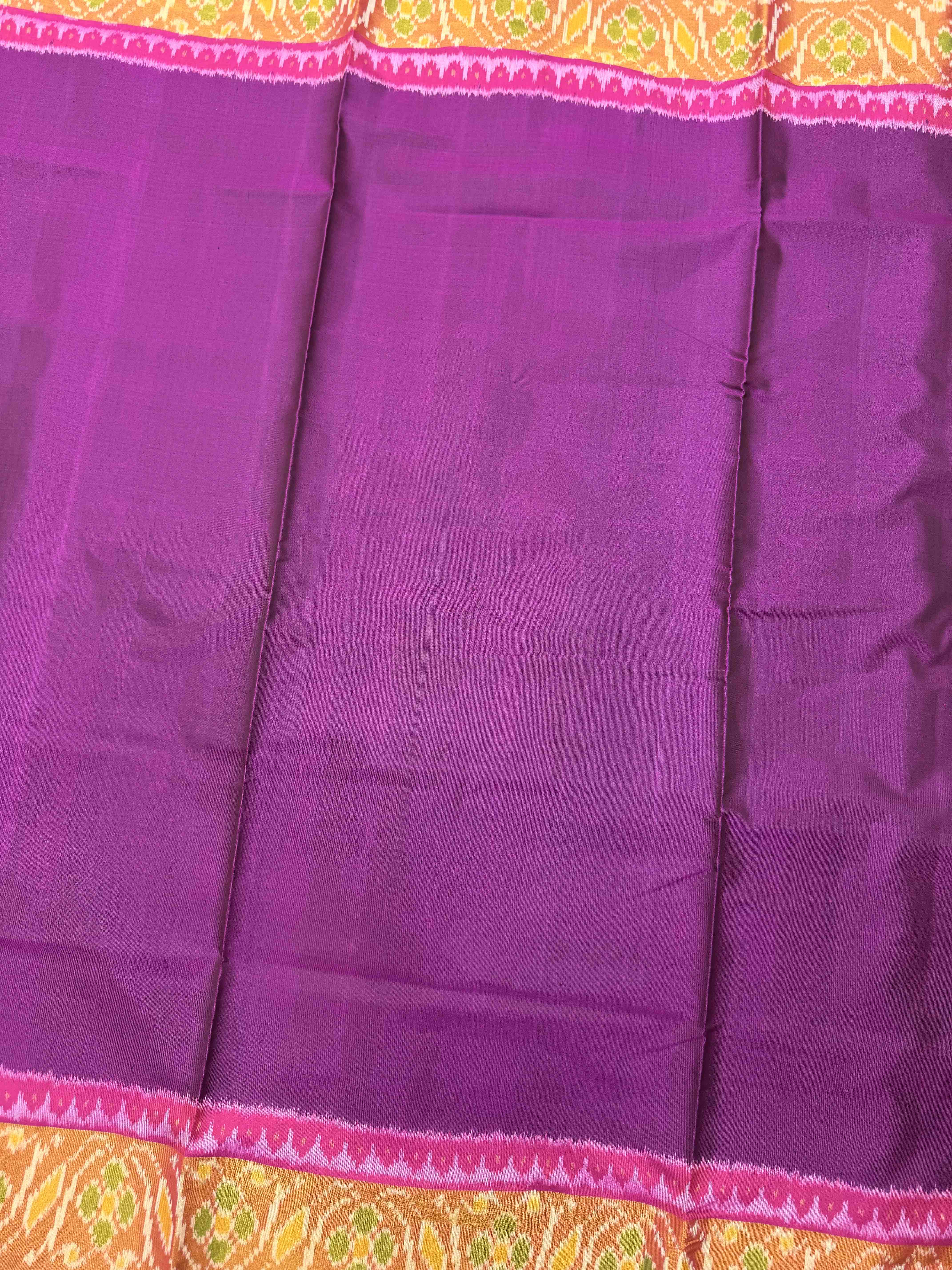 Pink & Purple Manekchowk Plain Half Half Rajkot Patola Saree