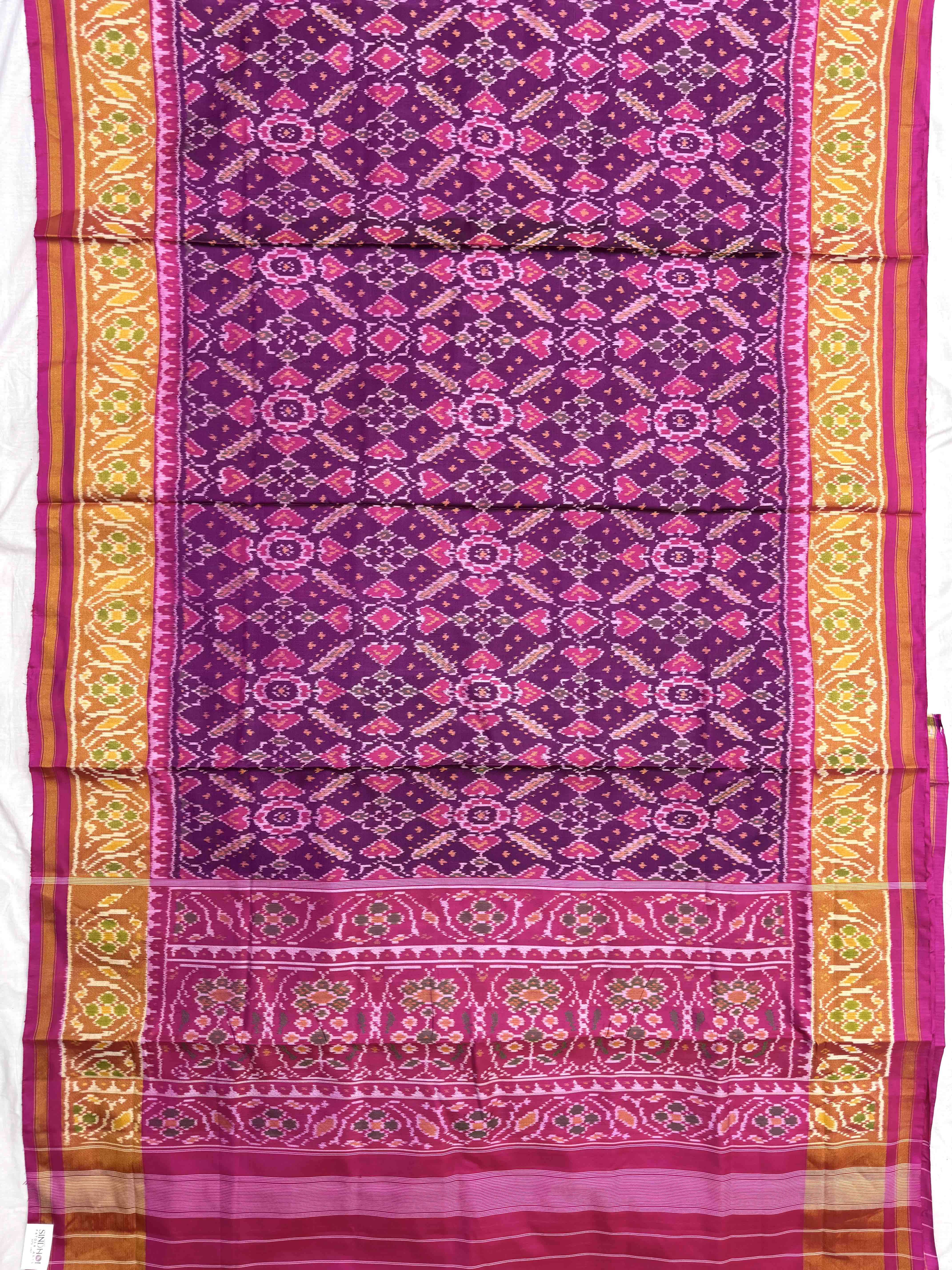 Pink & Purple Manekchowk Plain Half Half Rajkot Patola Saree
