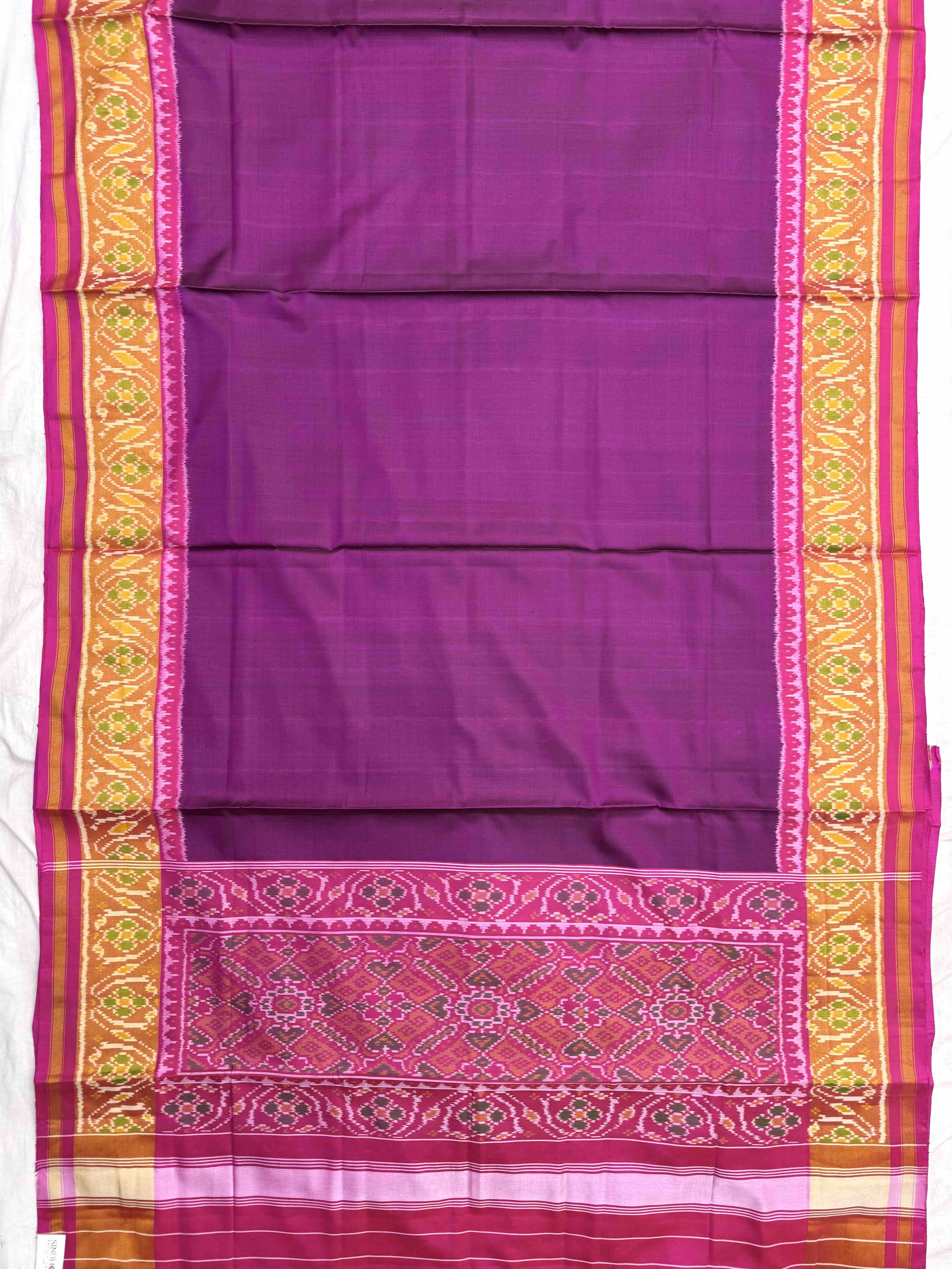 Pink & Purple Plain Manekchowk Half Half Rajkot Patola Saree