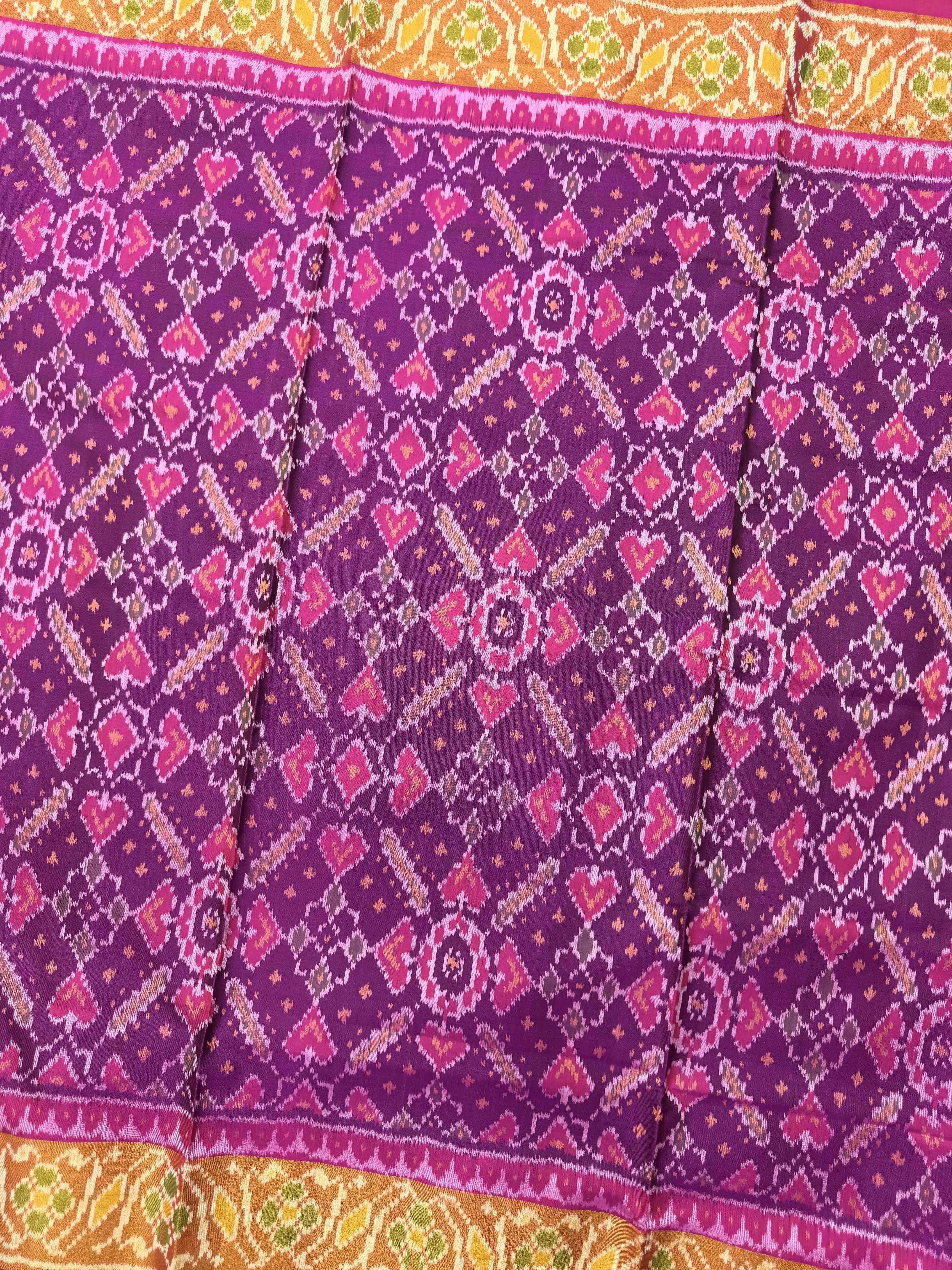 Pink & Purple Plain Manekchowk Half Half Rajkot Patola Saree