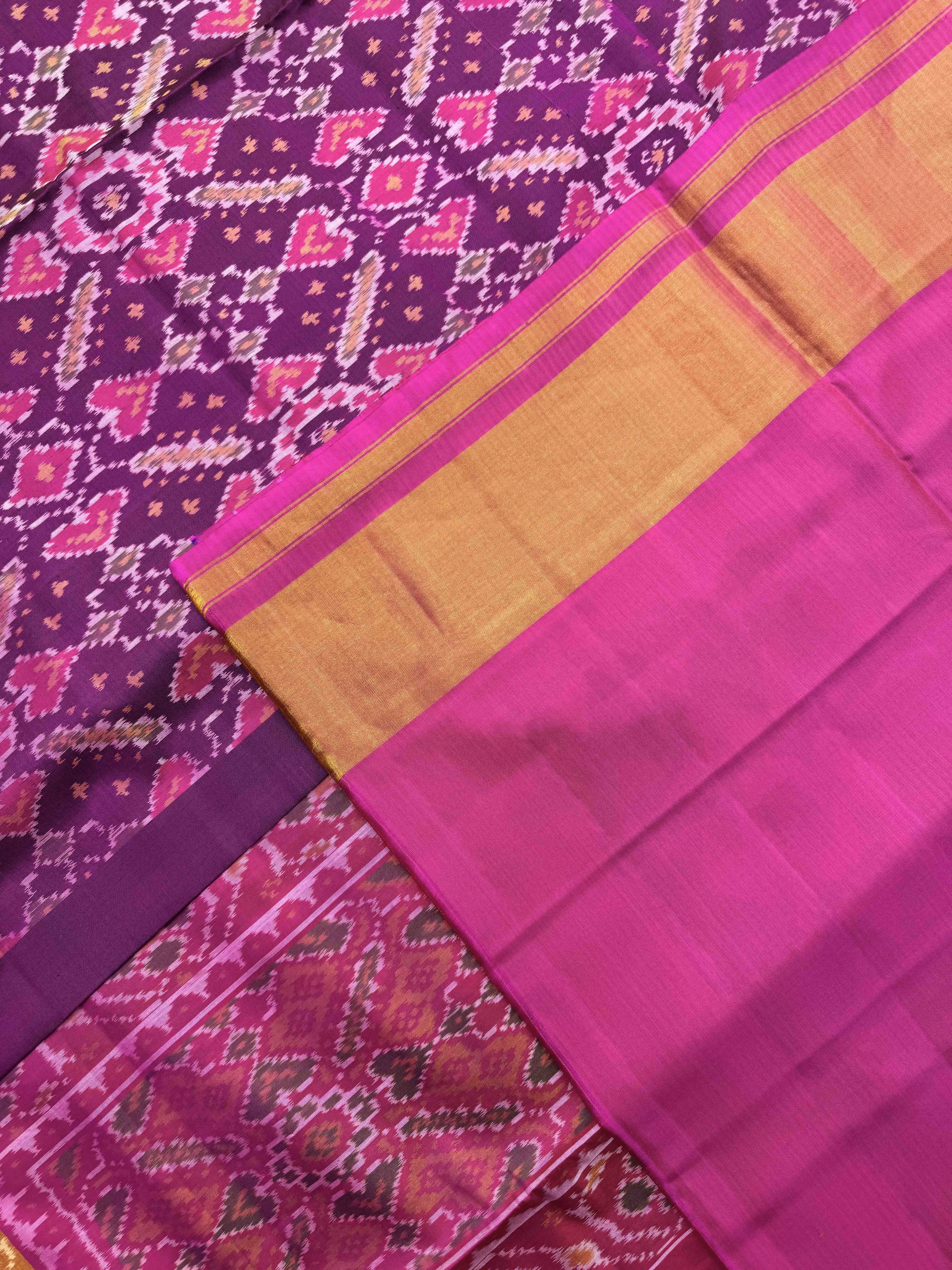 Pink & Purple Plain Manekchowk Half Half Rajkot Patola Saree