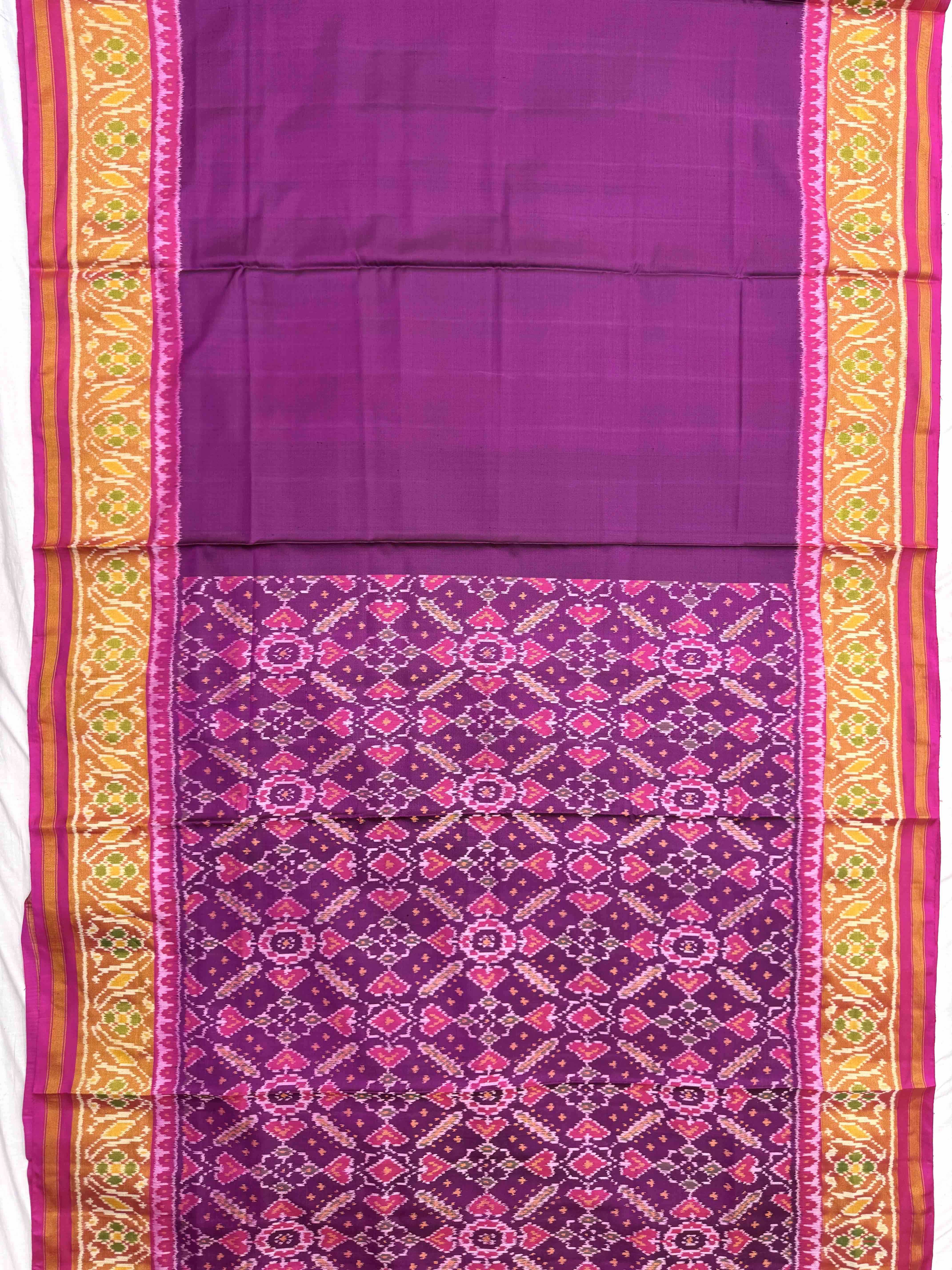 Pink & Purple Plain Manekchowk Half Half Rajkot Patola Saree