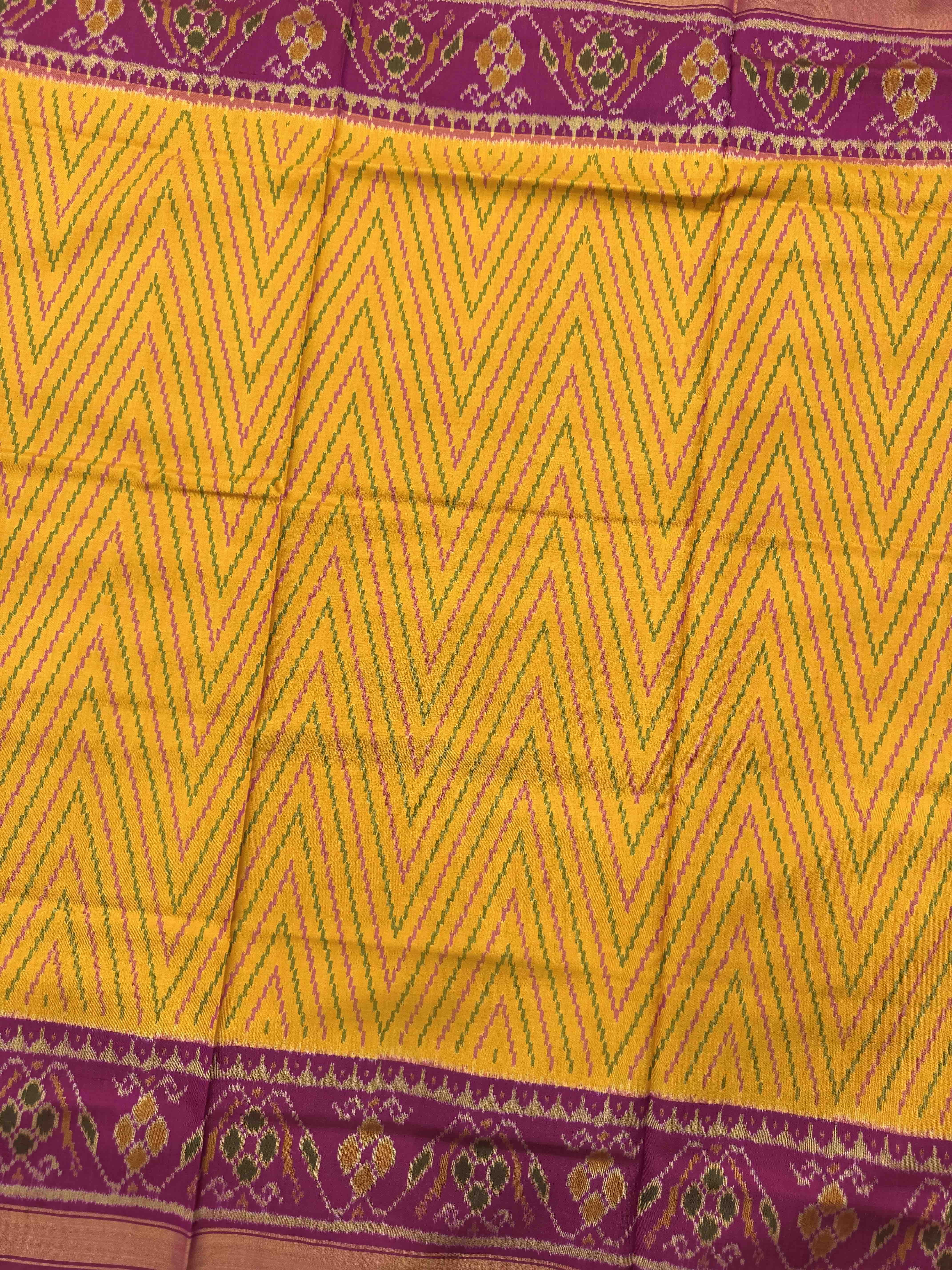 Pink & Yellow Zig zag Lining Rajkot Patola Saree