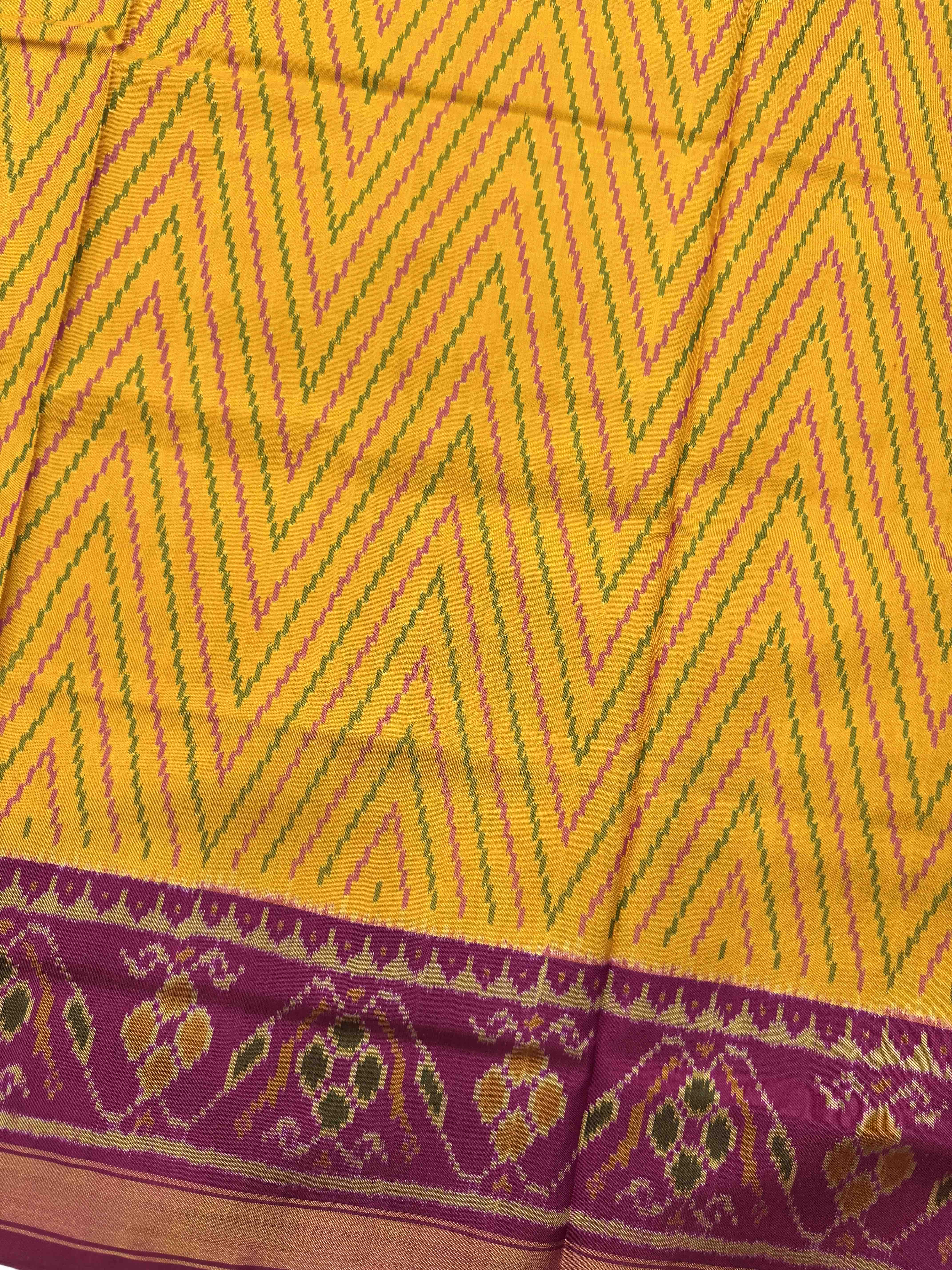 Pink & Yellow Zig zag Lining Rajkot Patola Saree