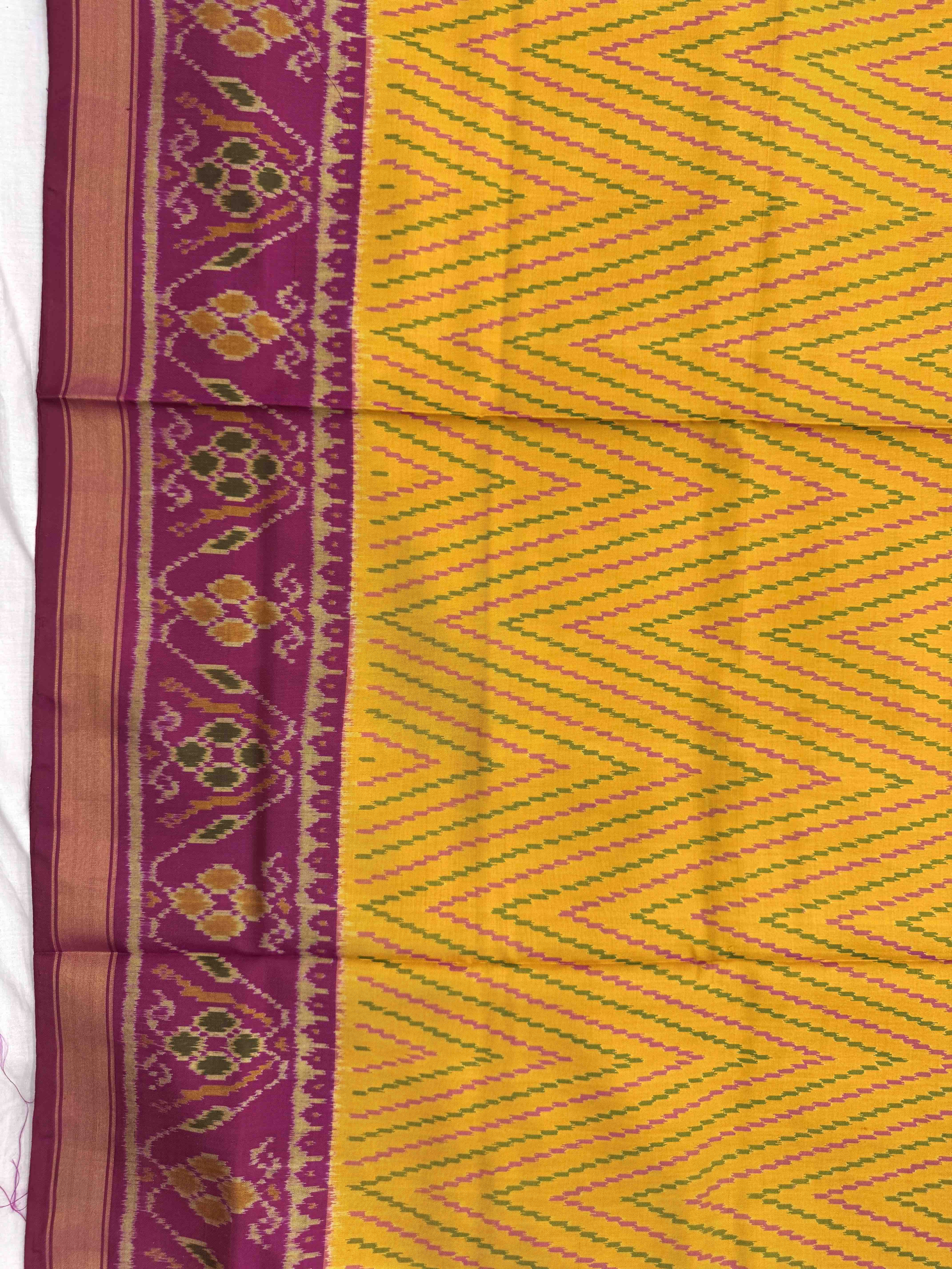 Pink & Yellow Zig zag Lining Rajkot Patola Saree