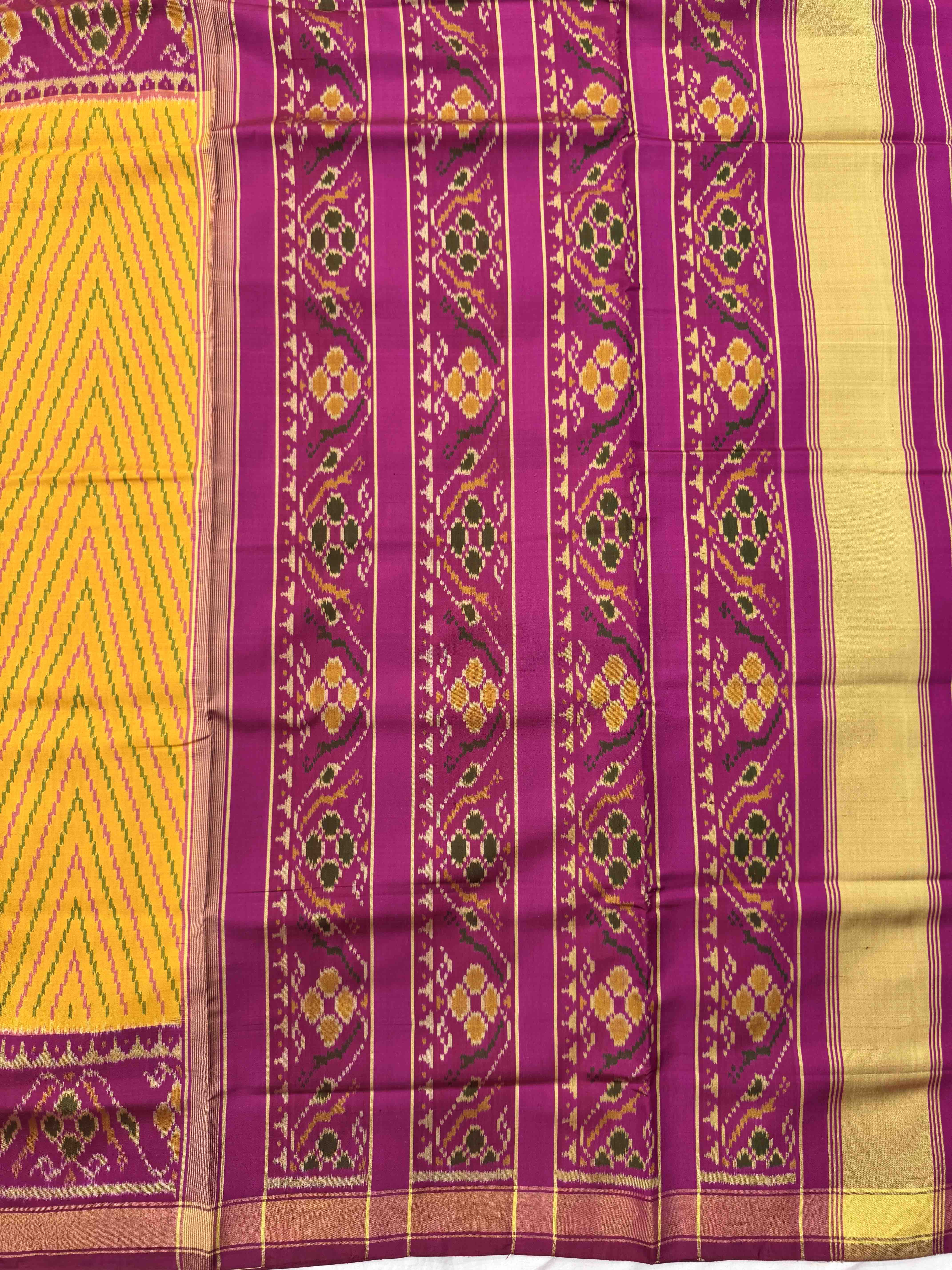Pink & Yellow Zig zag Lining Rajkot Patola Saree