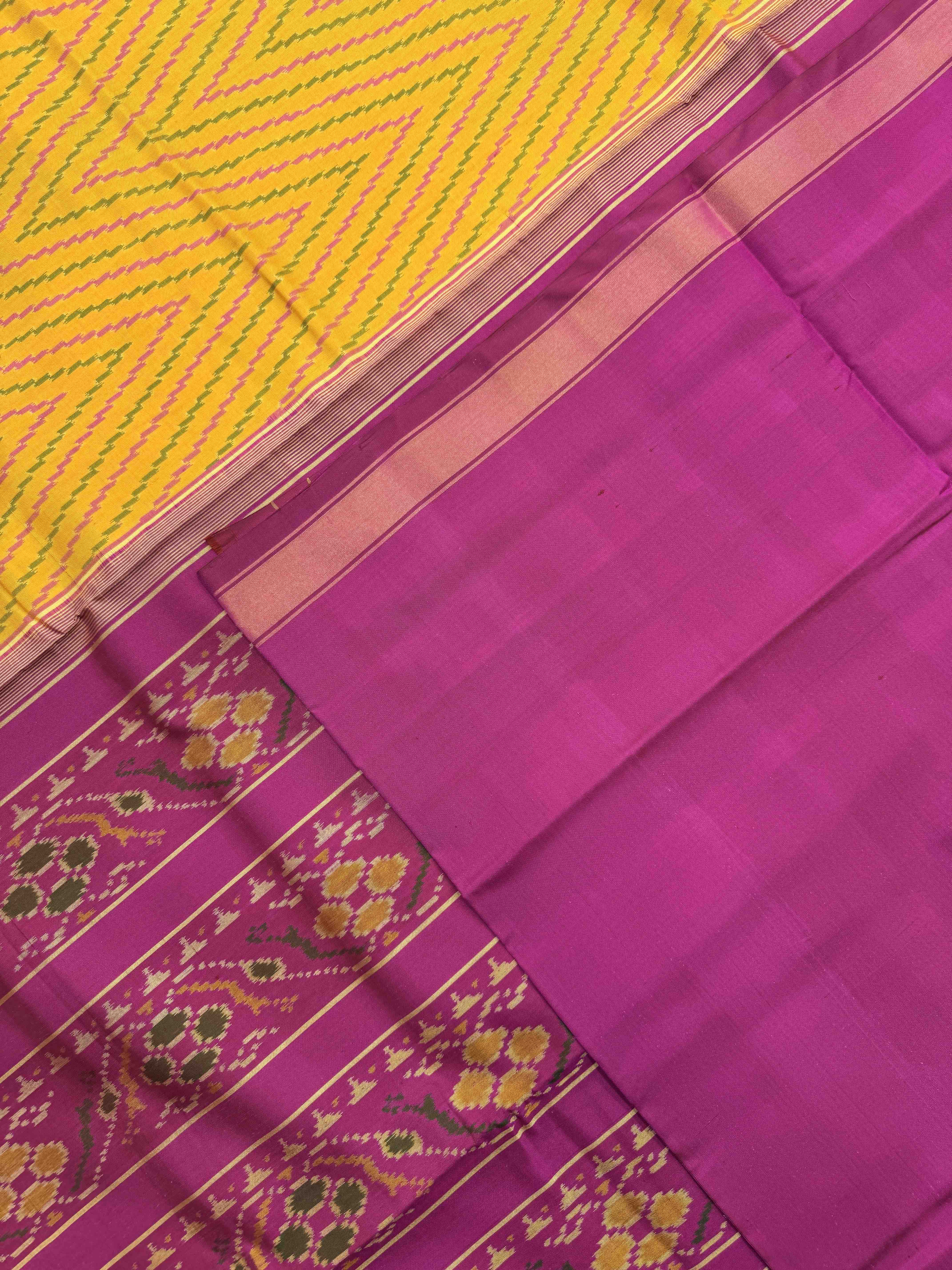 Pink & Yellow Zig zag Lining Rajkot Patola Saree
