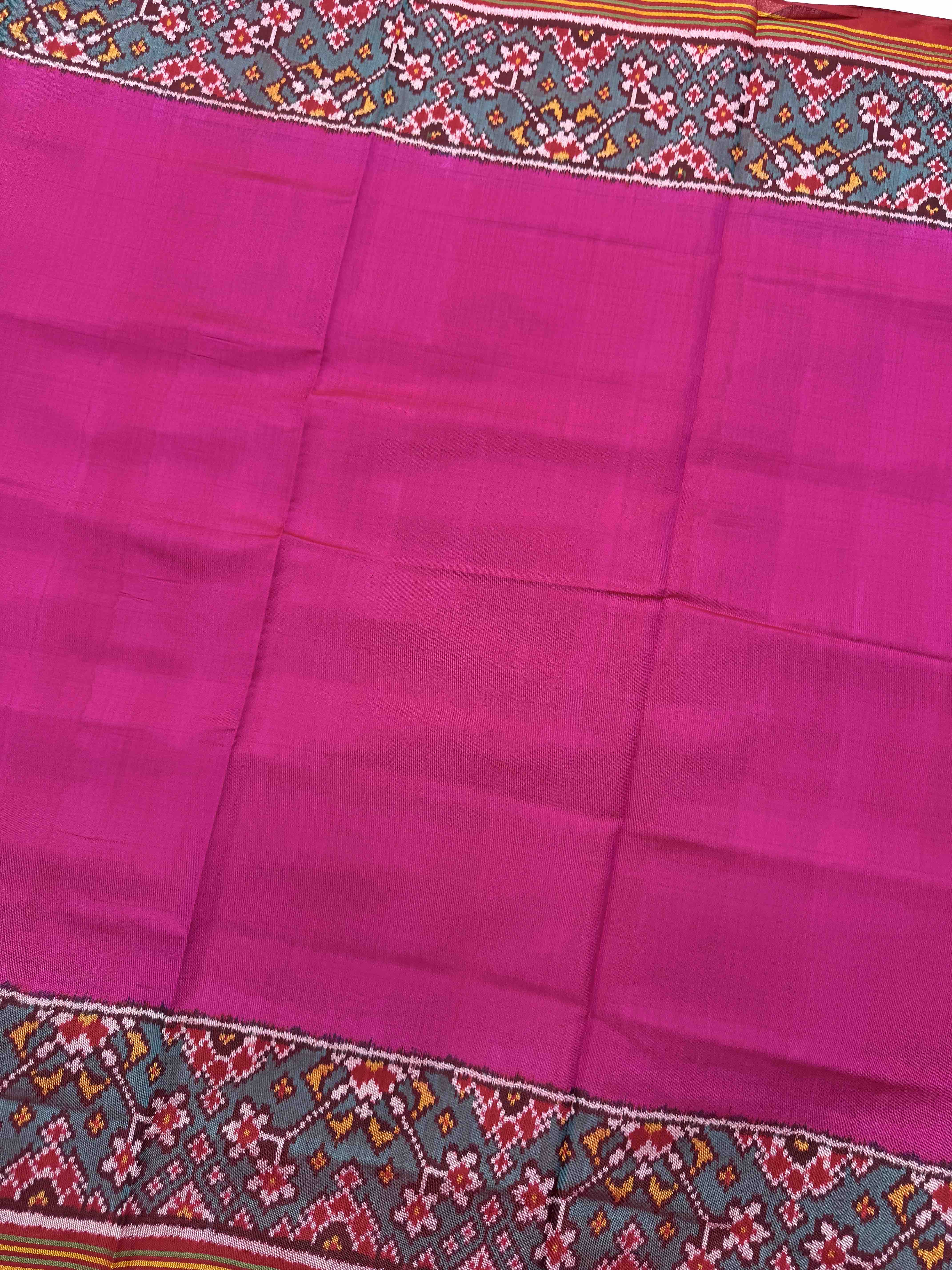Red & Pink Plain with Navratan Border Single Ikat Patan Patola Saree