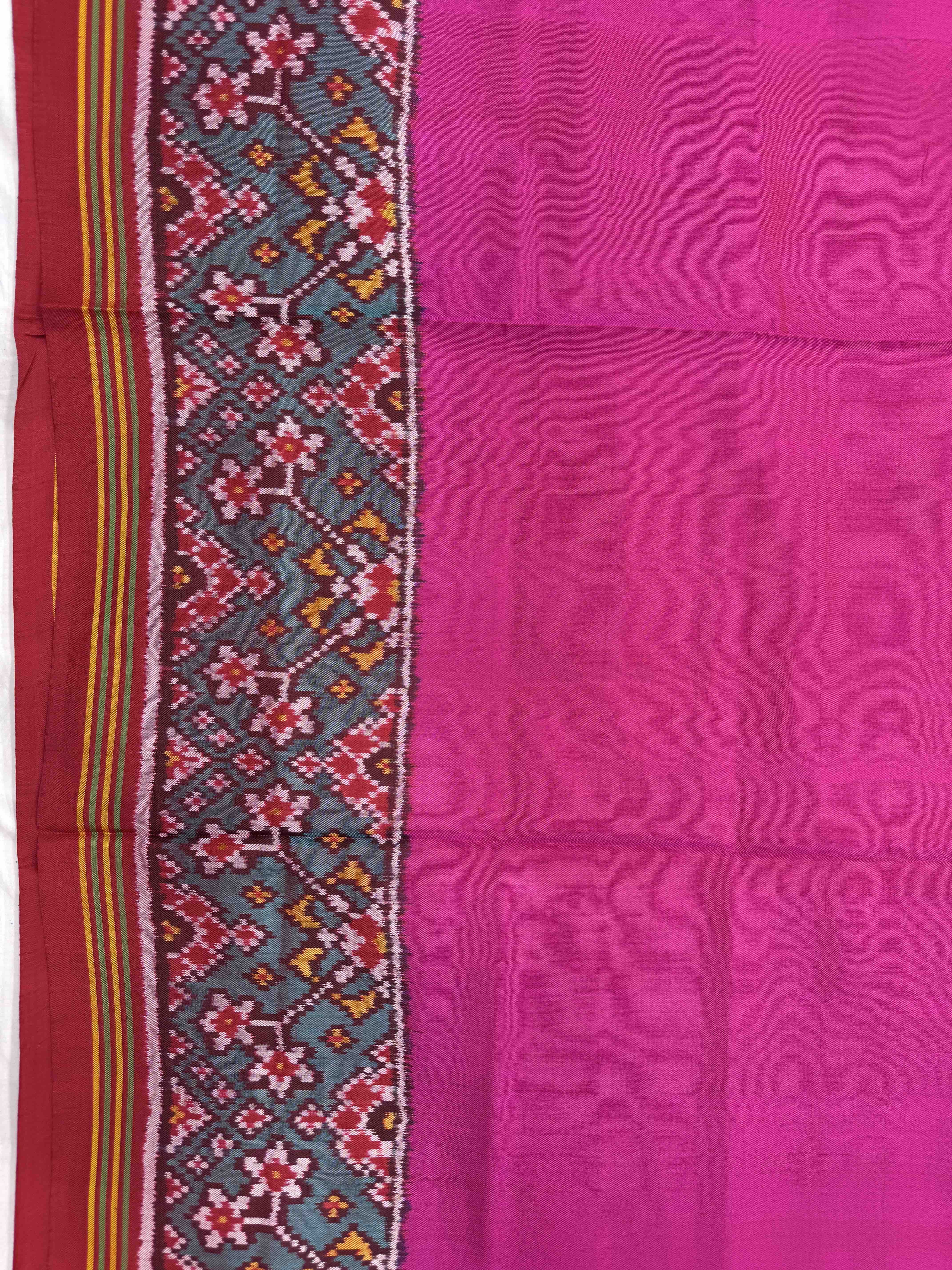 Red & Pink Plain with Navratan Border Single Ikat Patan Patola Saree
