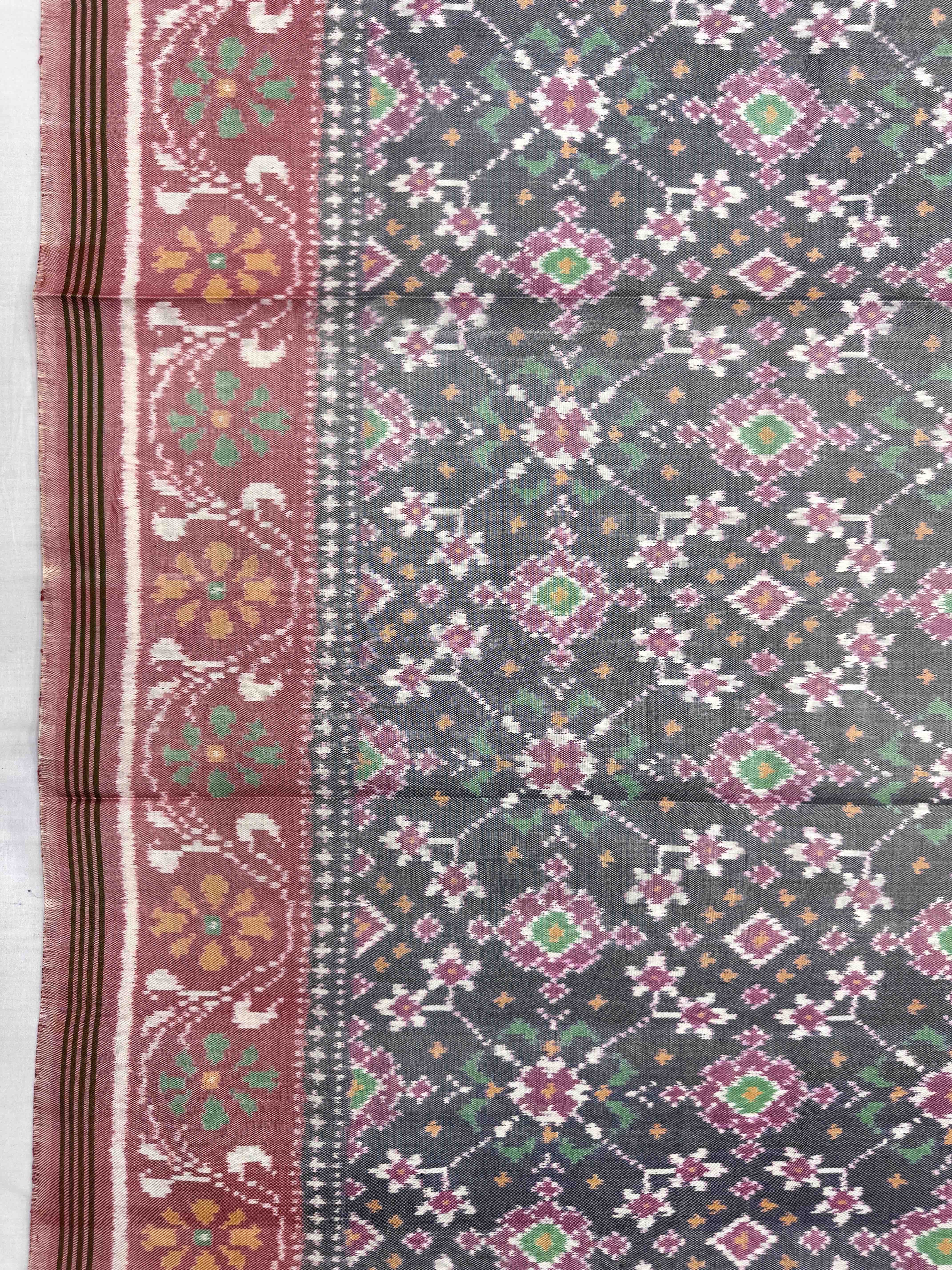 Rust Pink & Grey Navratan Single Ikat Patan Patola Saree