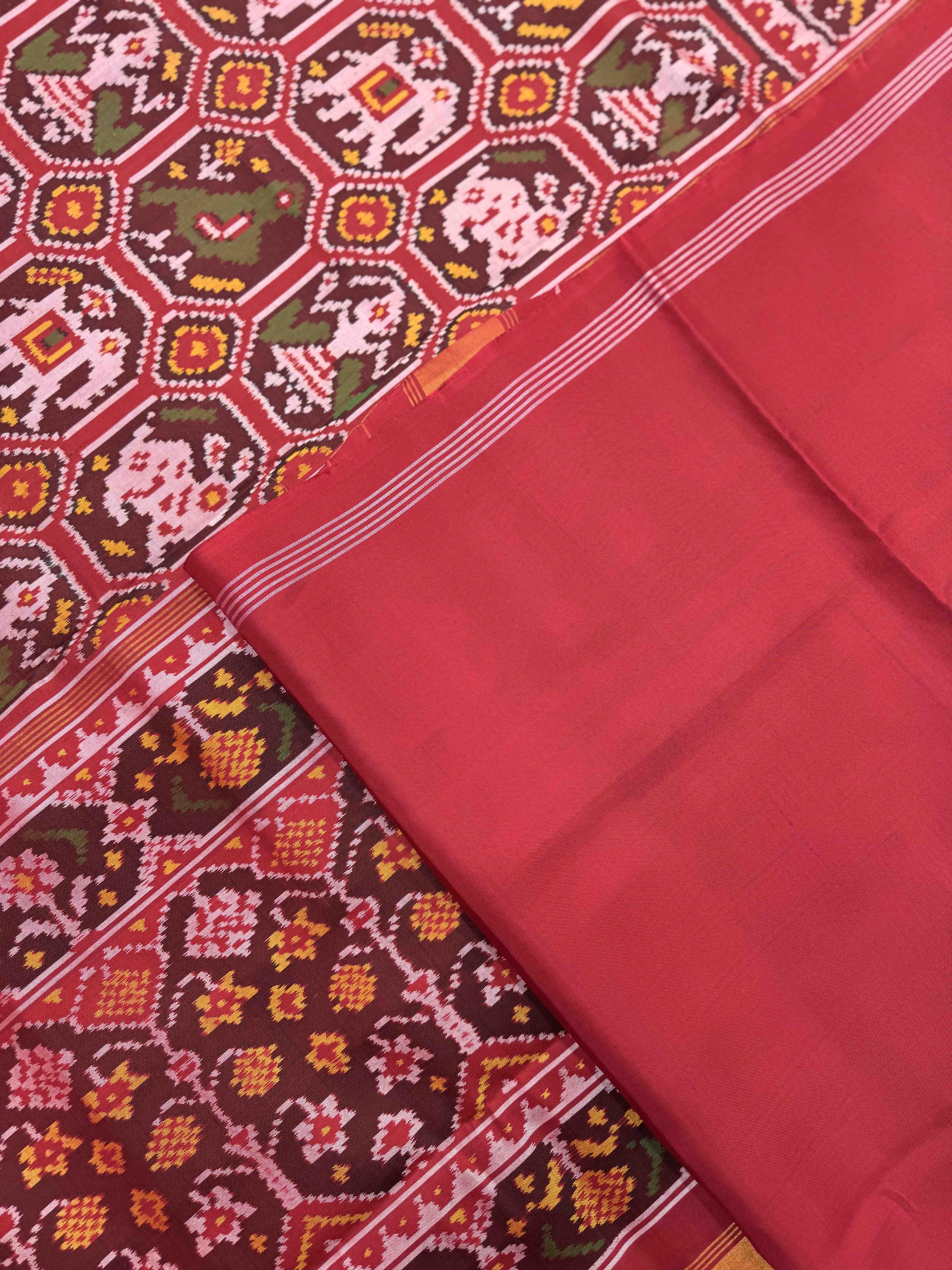 Red Small Narikunj Single Ikat Patan Patola Saree