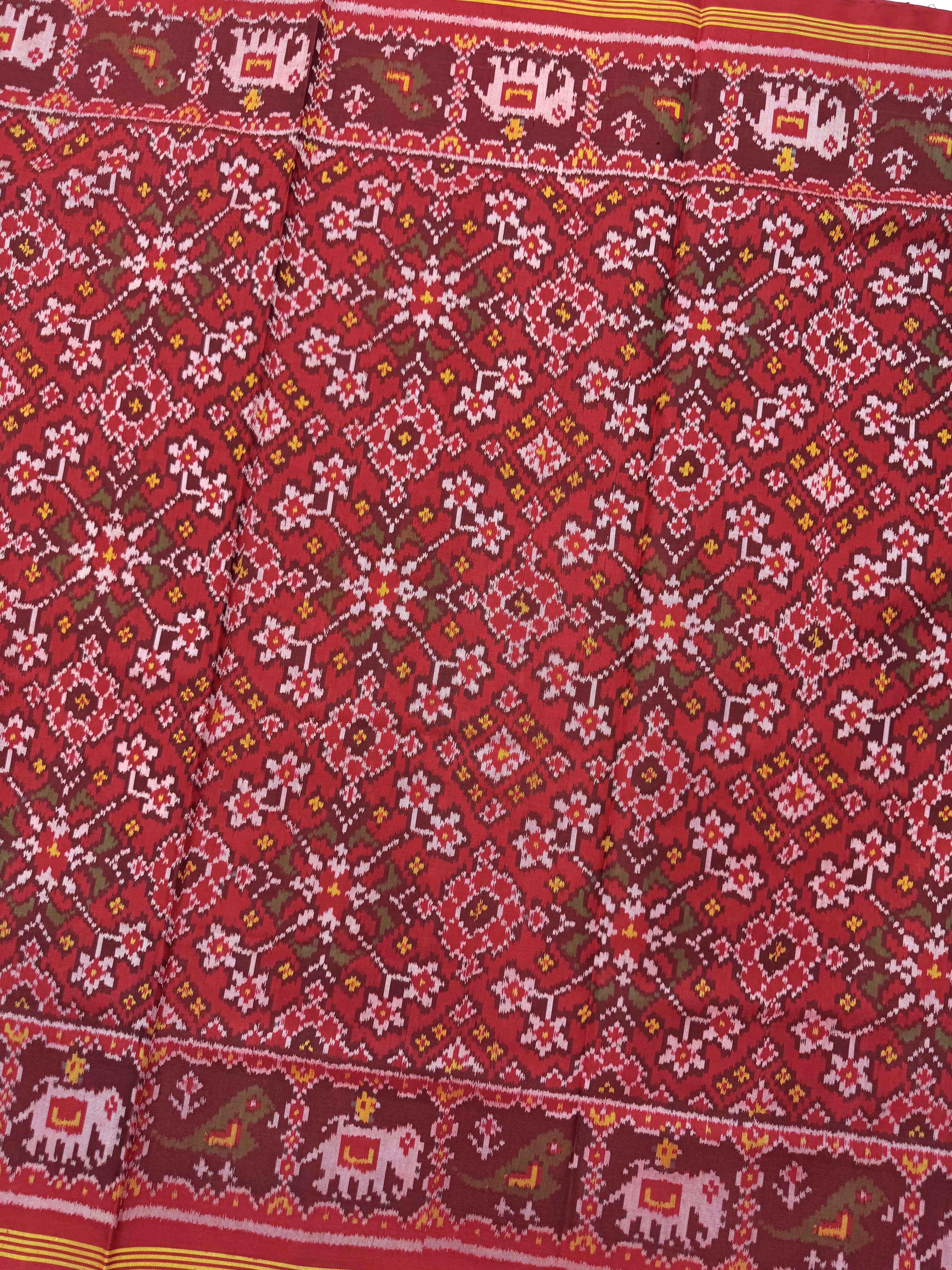 Red Navratan Single Ikat Patan Patola Saree