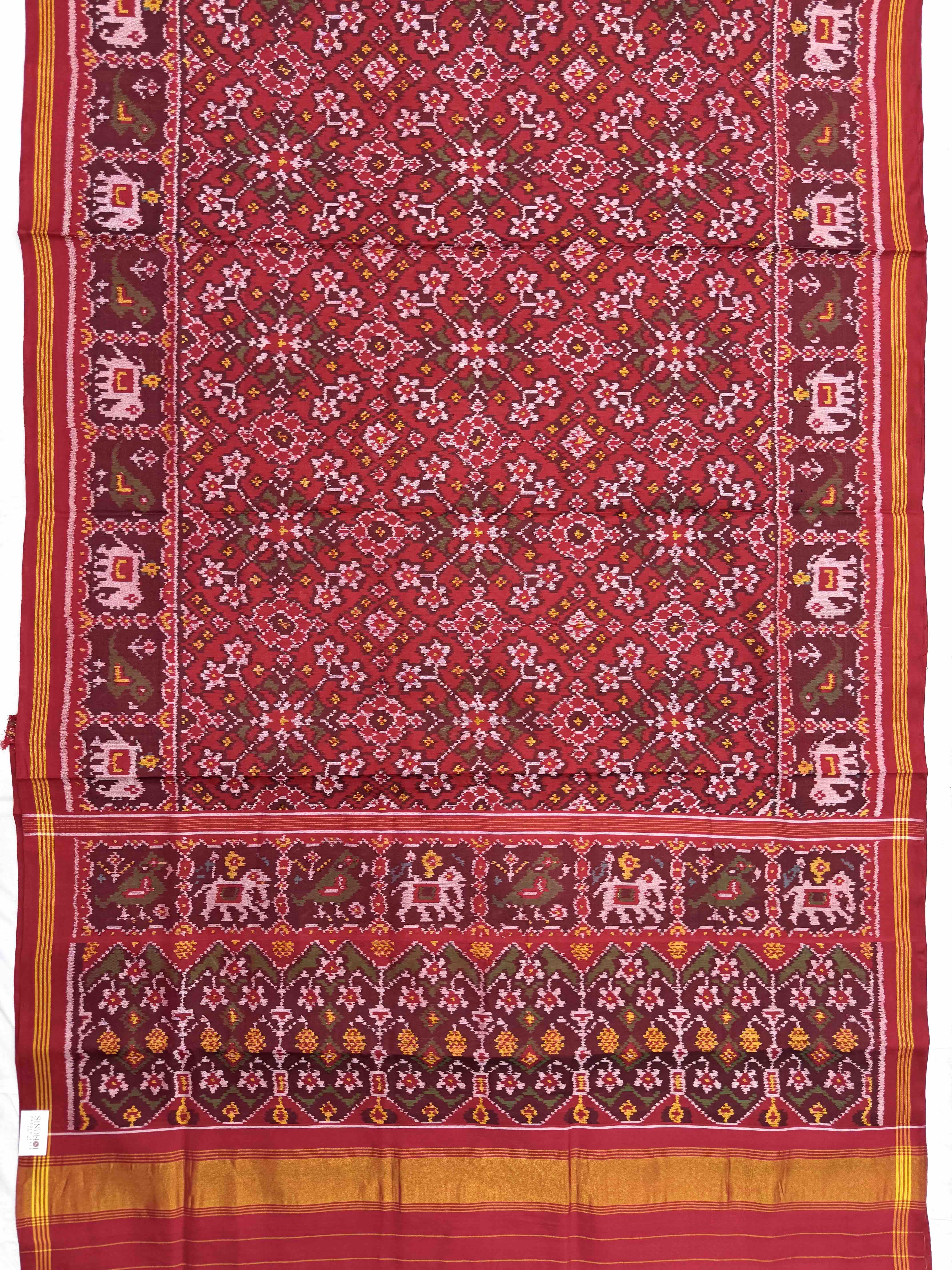 Red Navratan Single Ikat Patan Patola Saree