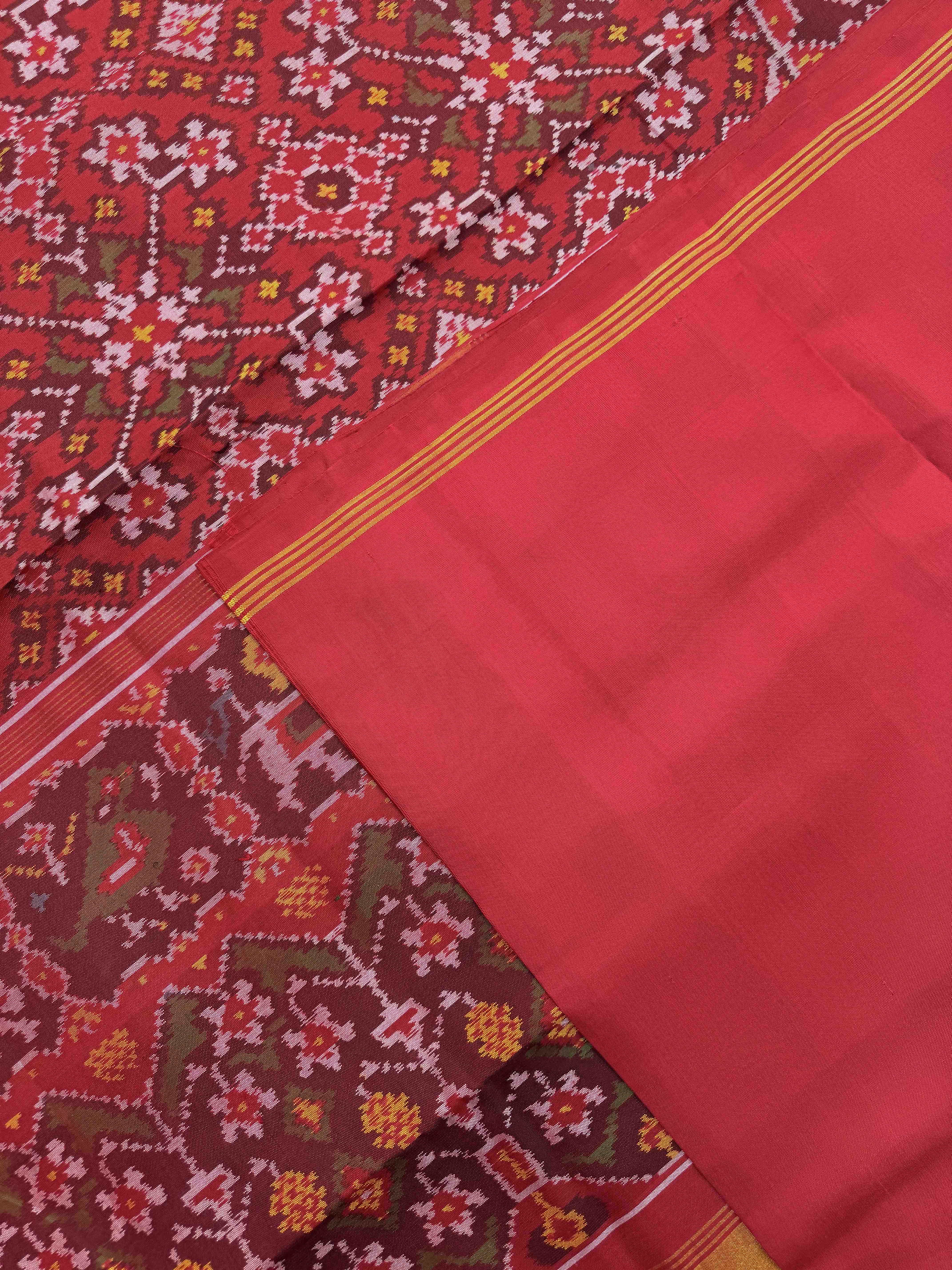 Red Navratan Single Ikat Patan Patola Saree