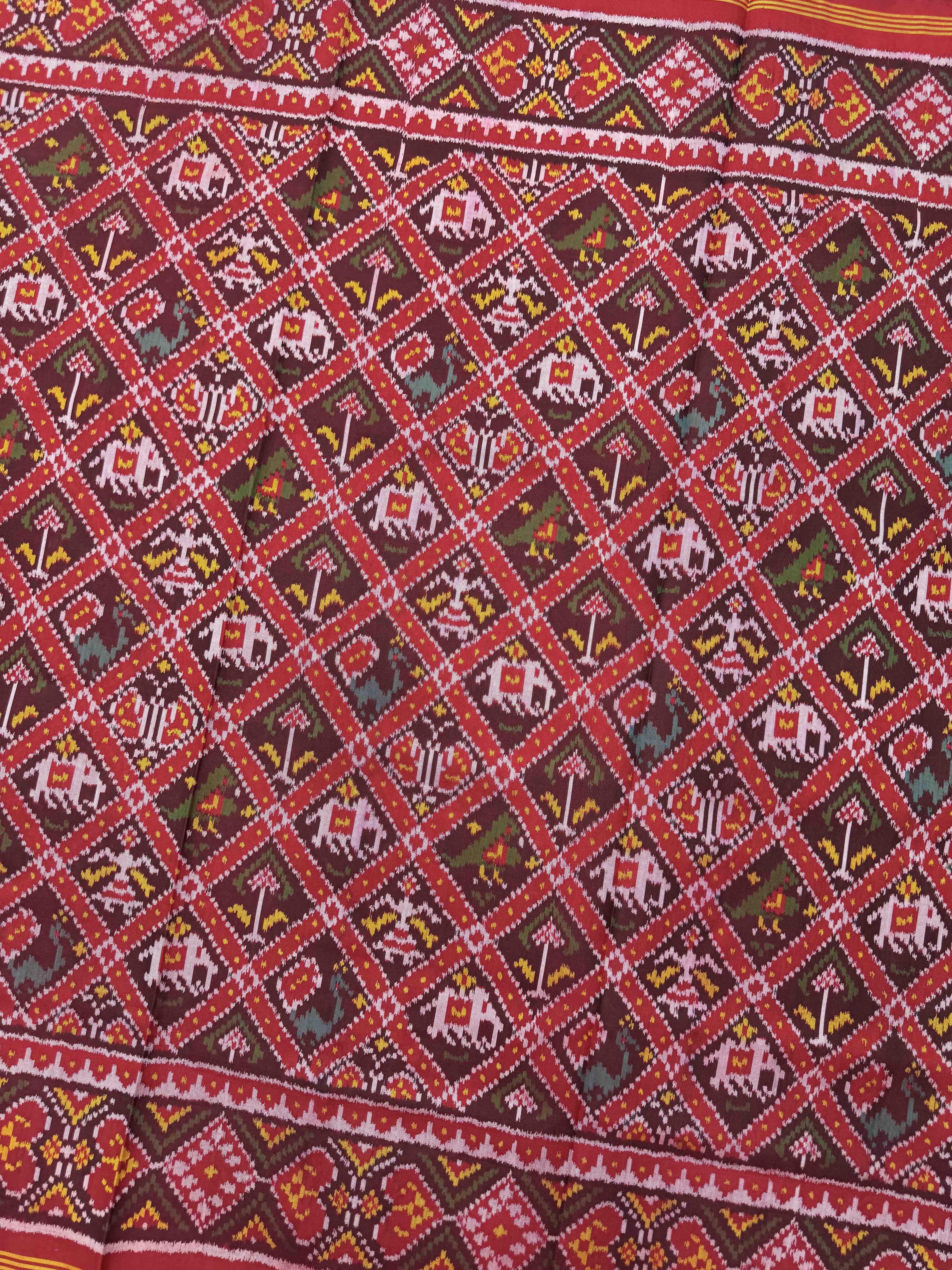 Red & Maroon Small Narikunj Single Ikat Patan Patola Saree