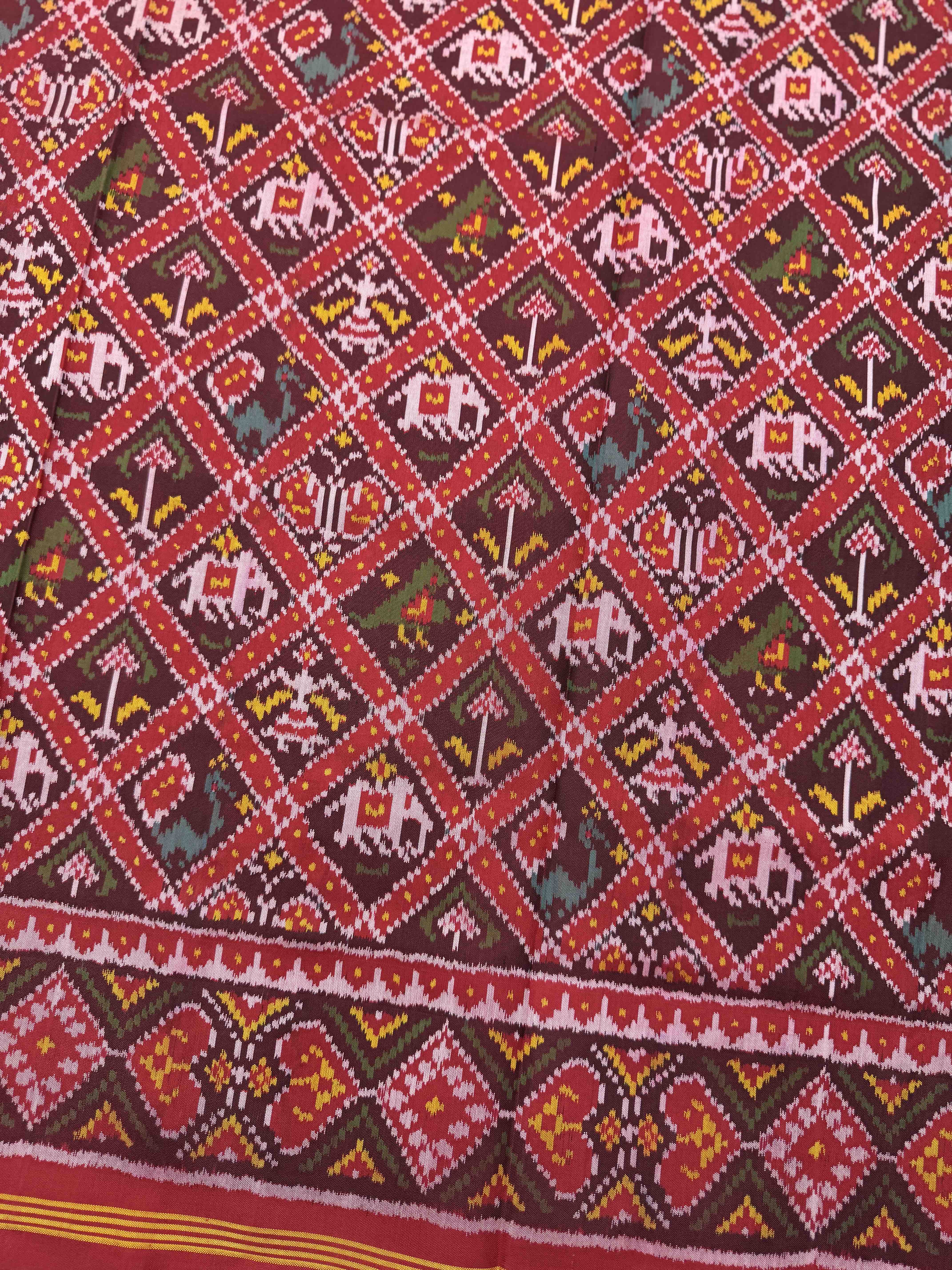 Red & Maroon Small Narikunj Single Ikat Patan Patola Saree