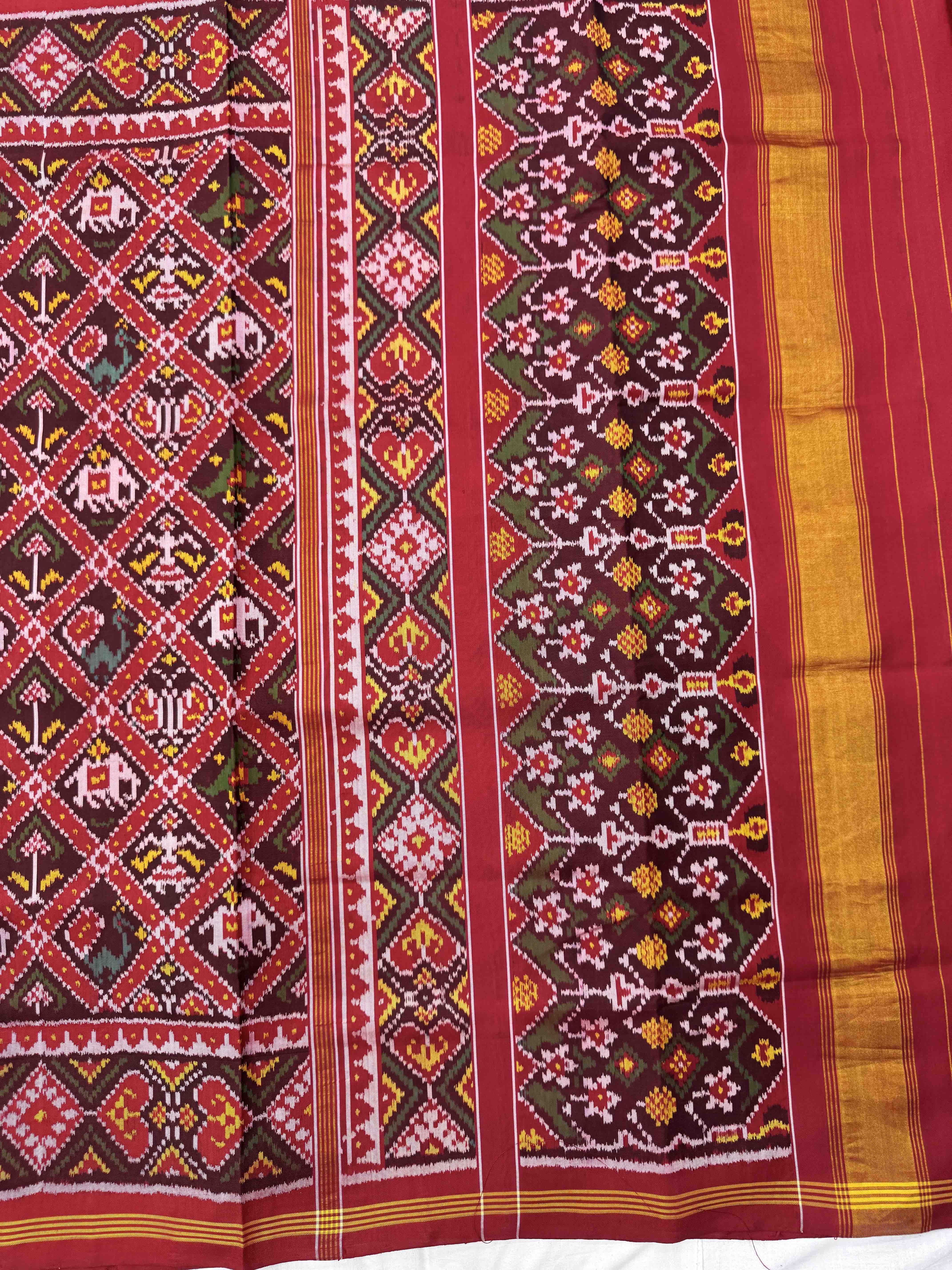 Red & Maroon Small Narikunj Single Ikat Patan Patola Saree