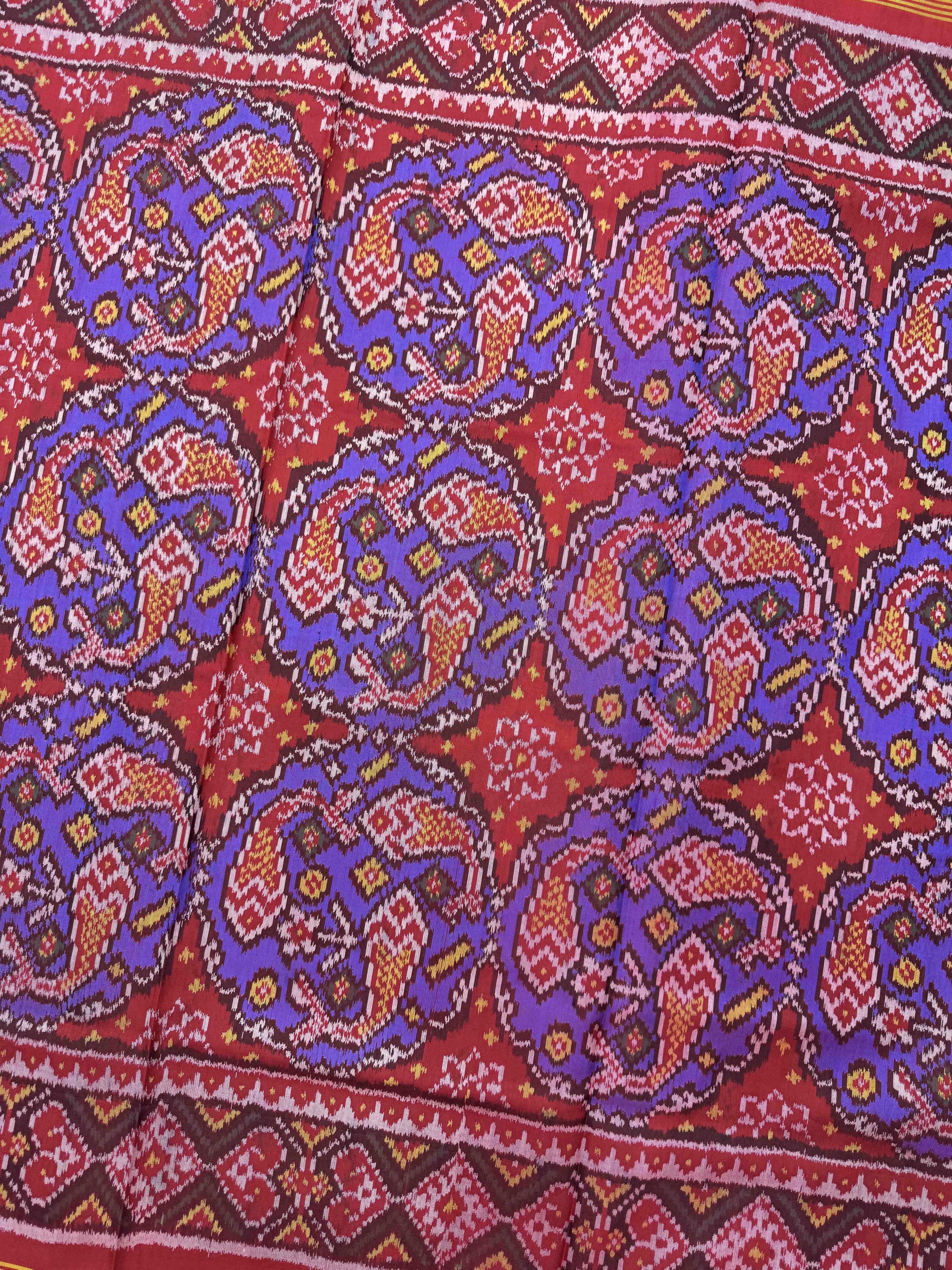 Red & Purple Fish Chhabdi Single Ikat Patan Patola Saree