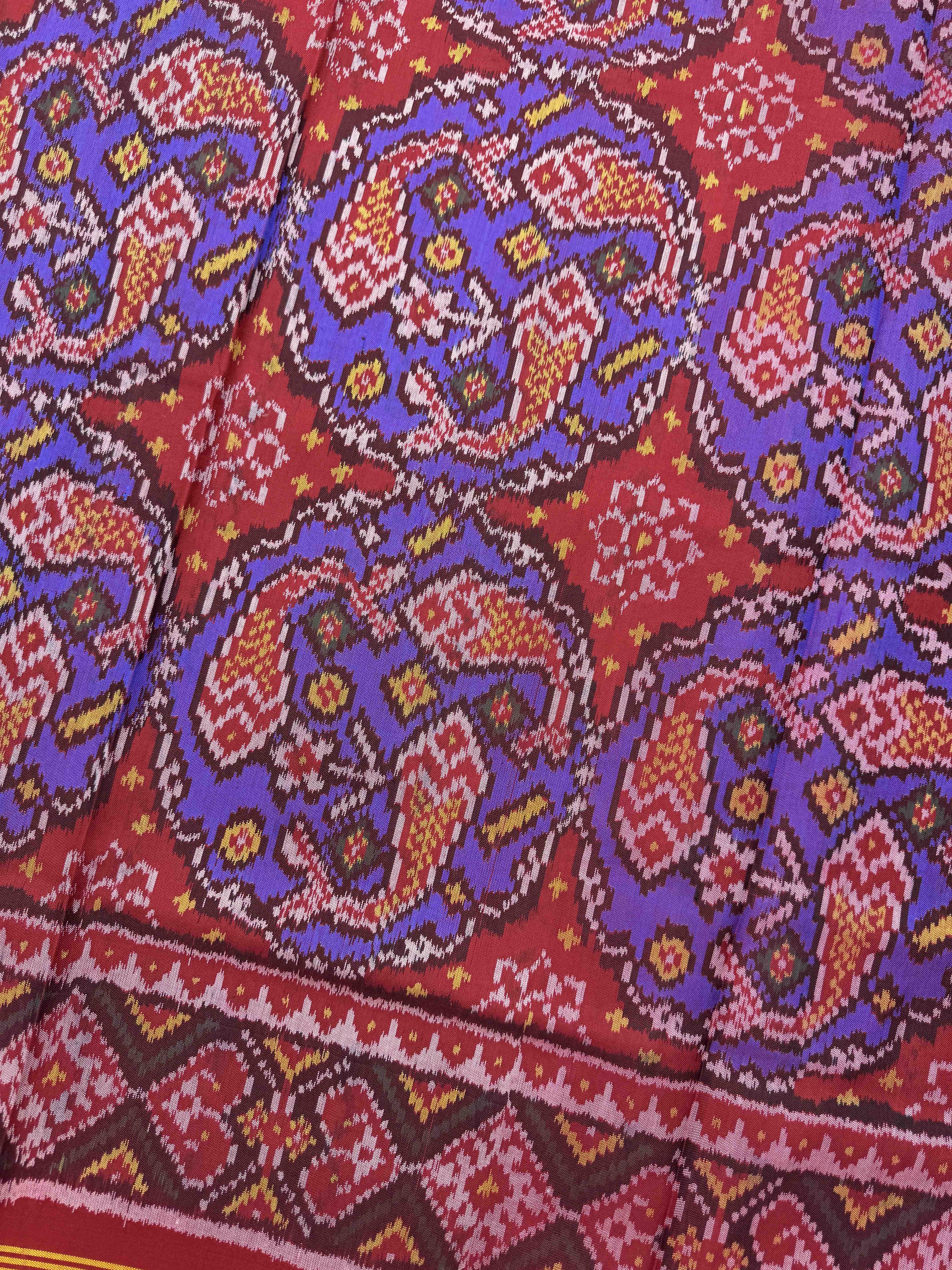 Red & Purple Fish Chhabdi Single Ikat Patan Patola Saree