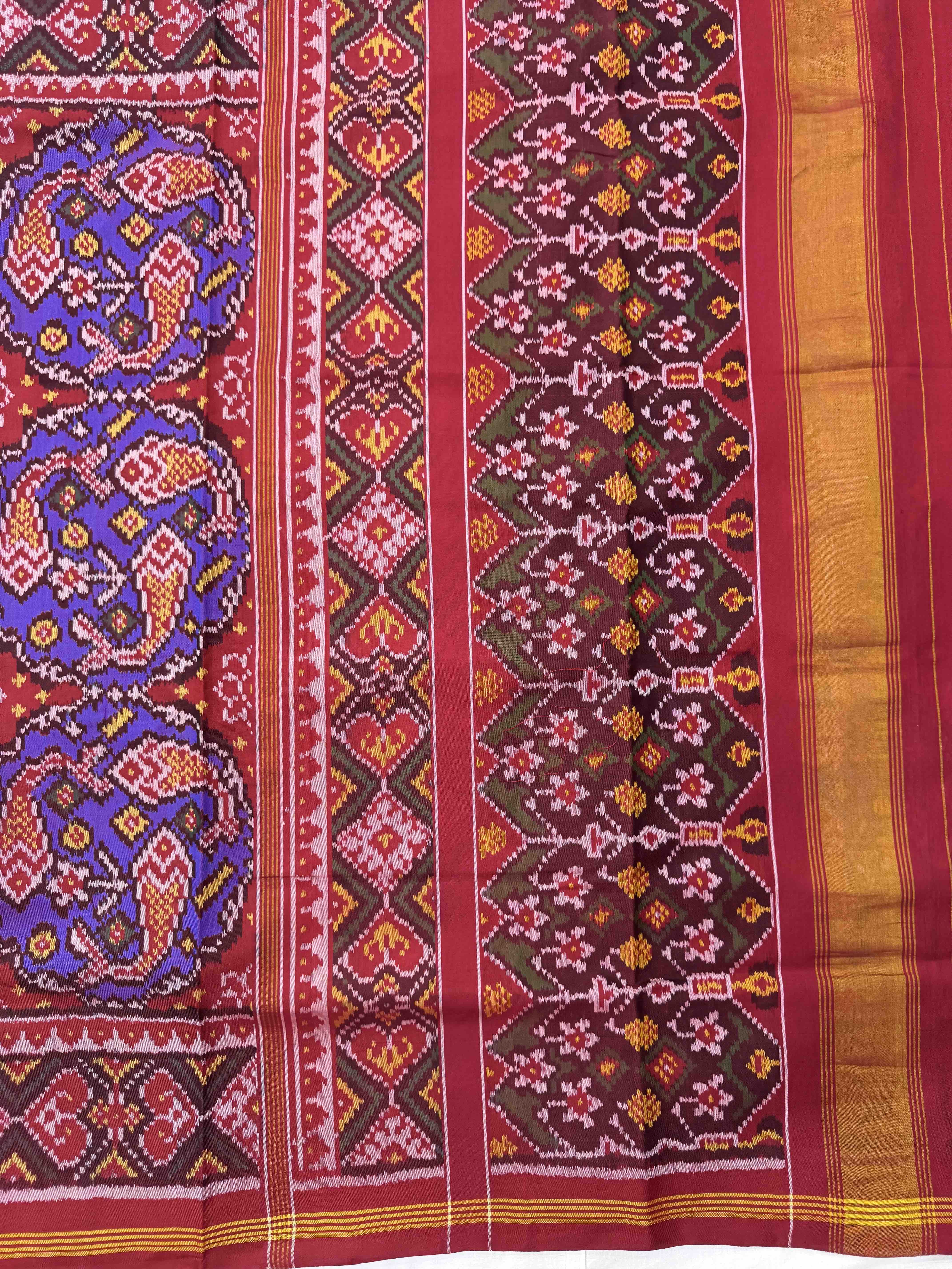 Red & Purple Fish Chhabdi Single Ikat Patan Patola Saree