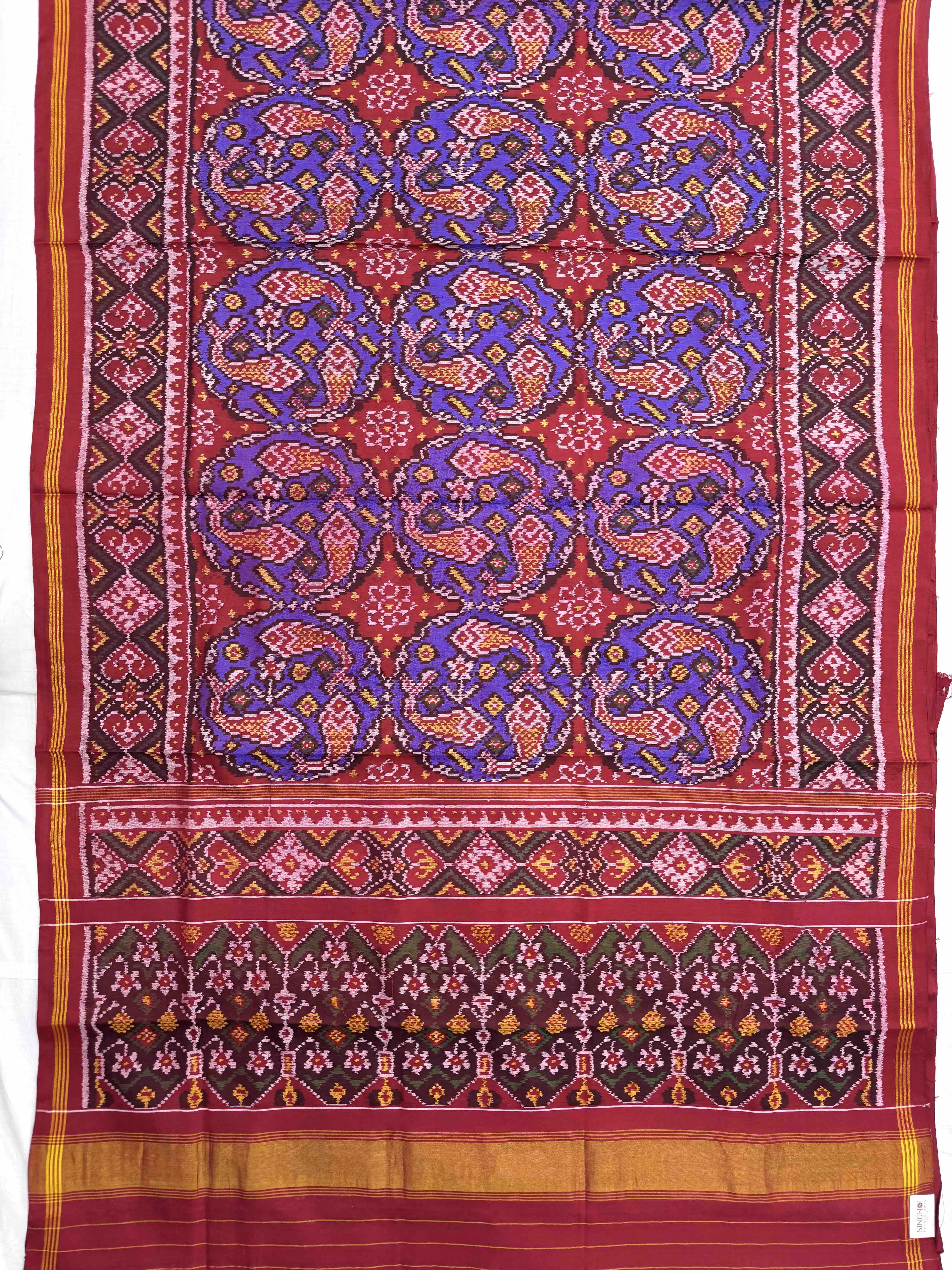 Red & Purple Fish Chhabdi Single Ikat Patan Patola Saree