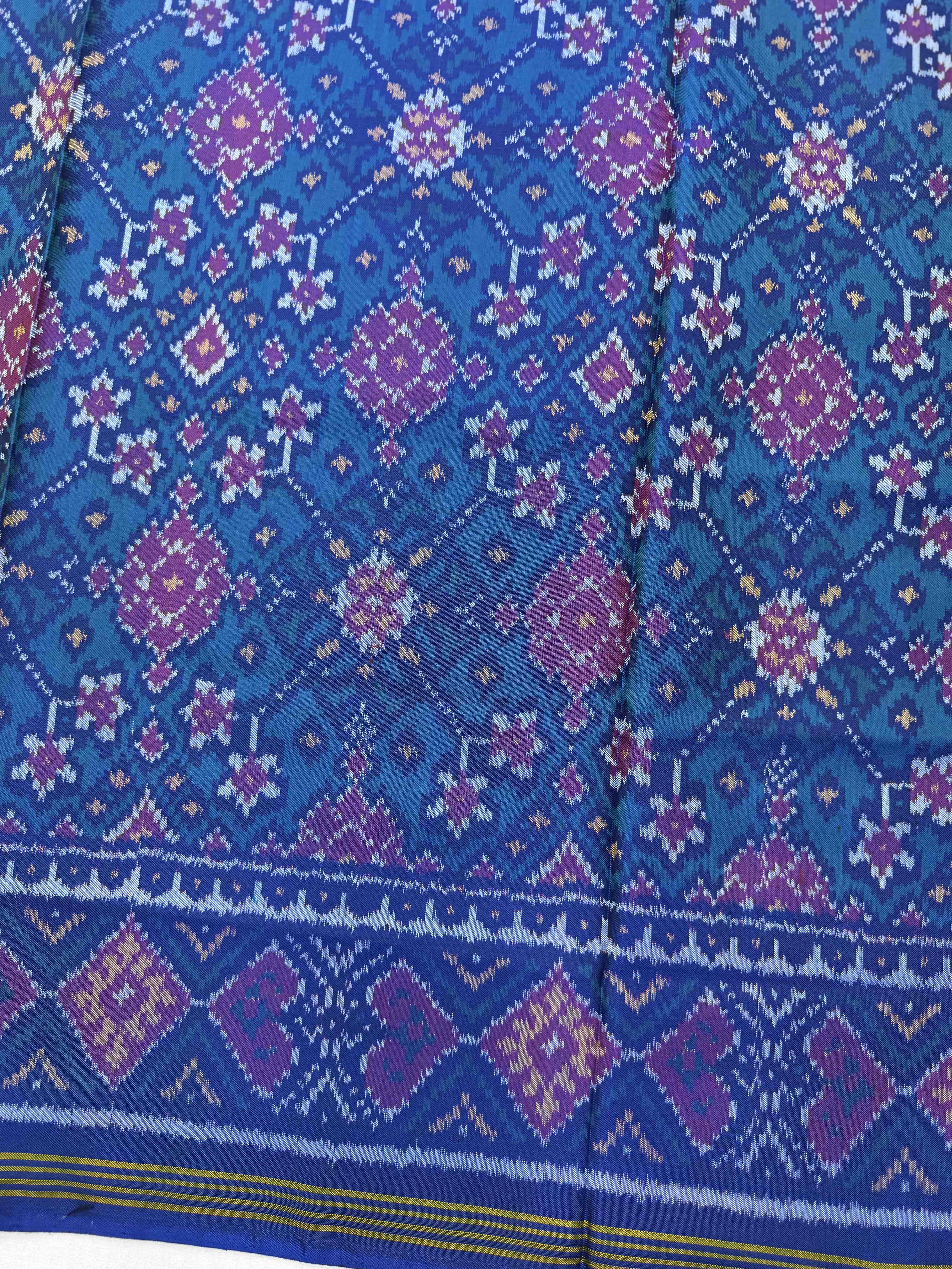Peacock Blue Navratan Single Ikat Patan Patola Saree