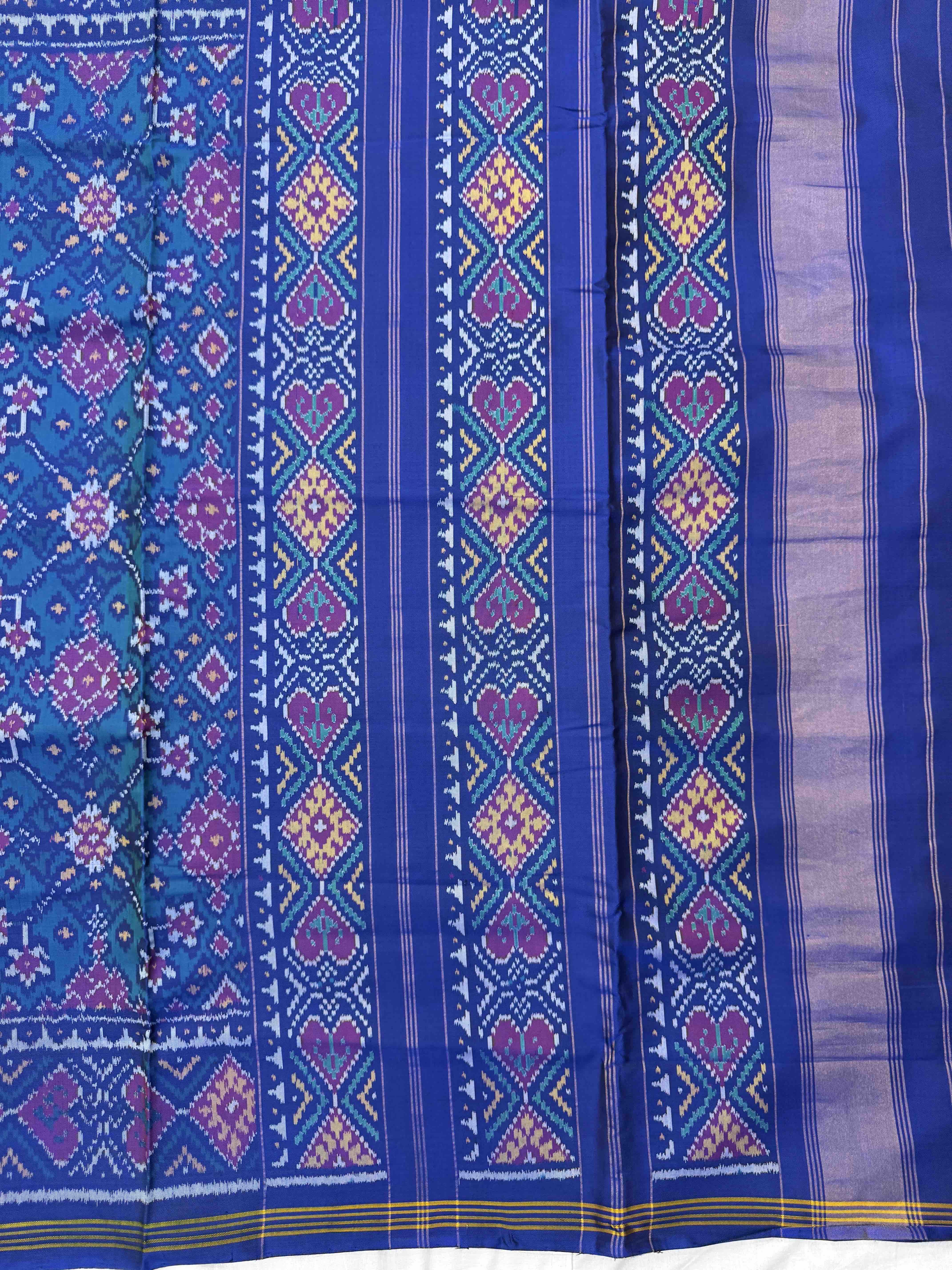 Peacock Blue Navratan Single Ikat Patan Patola Saree