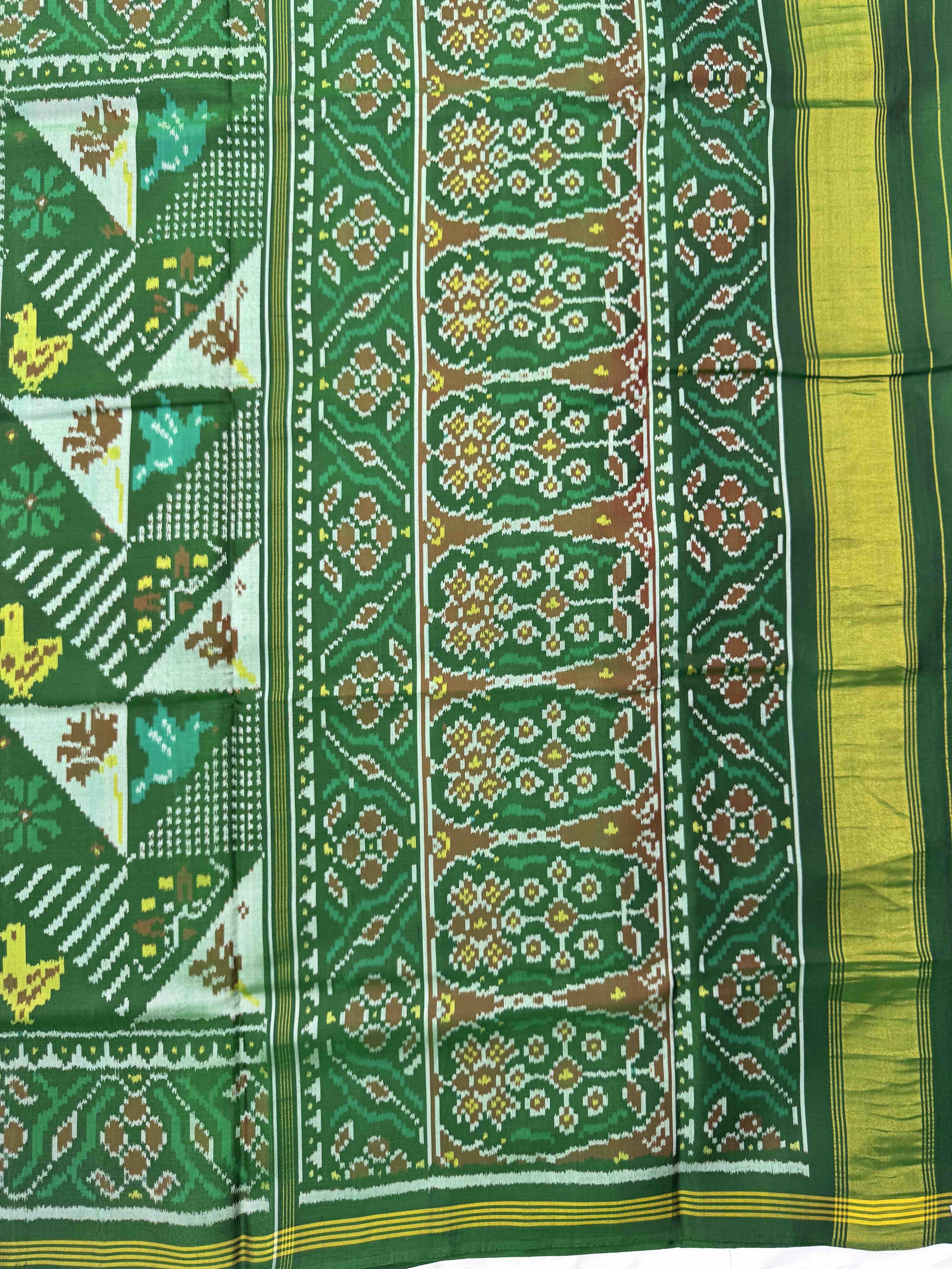 Green Small Narikunj Fancy Single Ikat Patan Patola Saree
