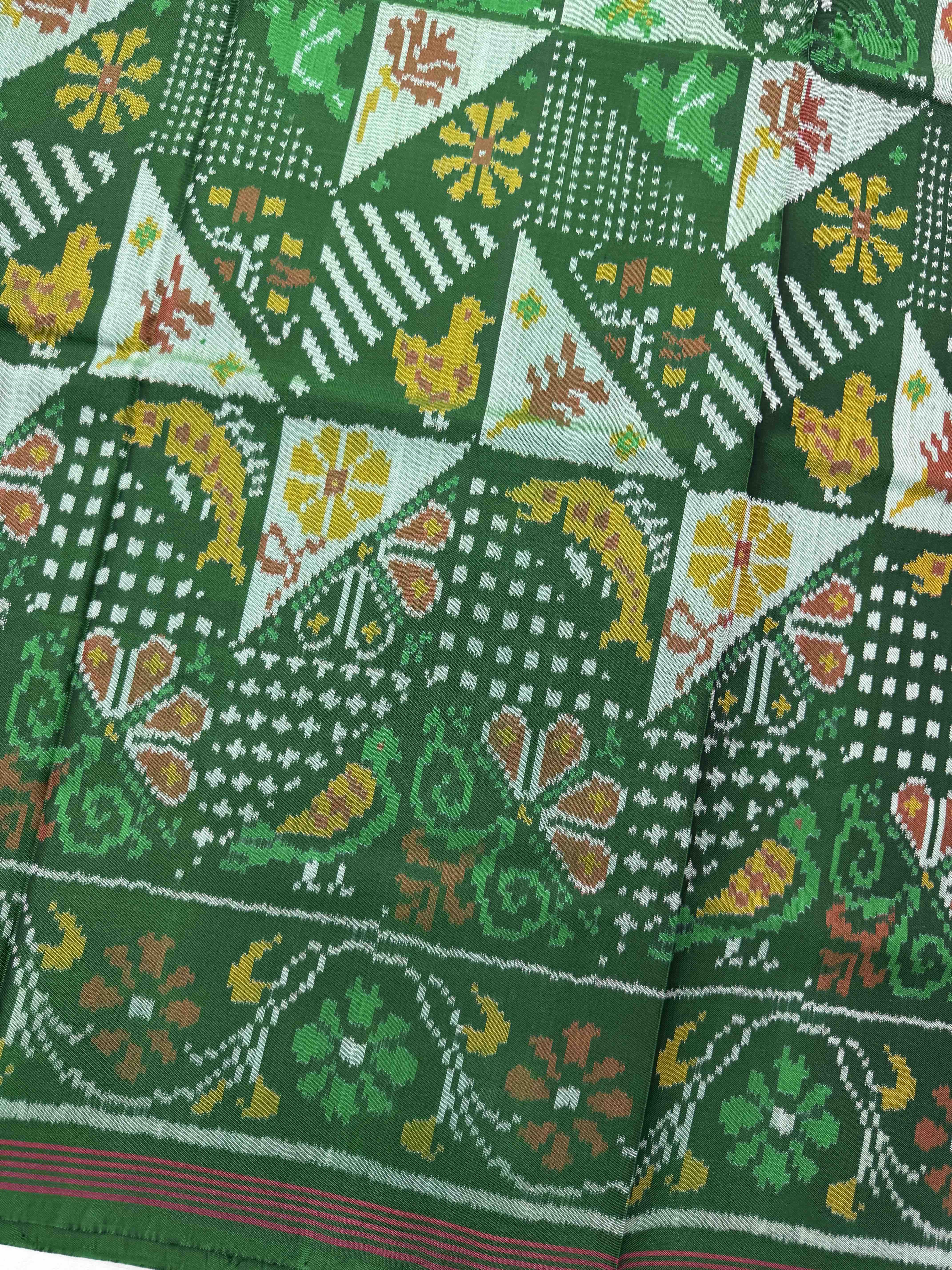 Green Small Narikunj Fancy Single Ikat Patan Patola Saree