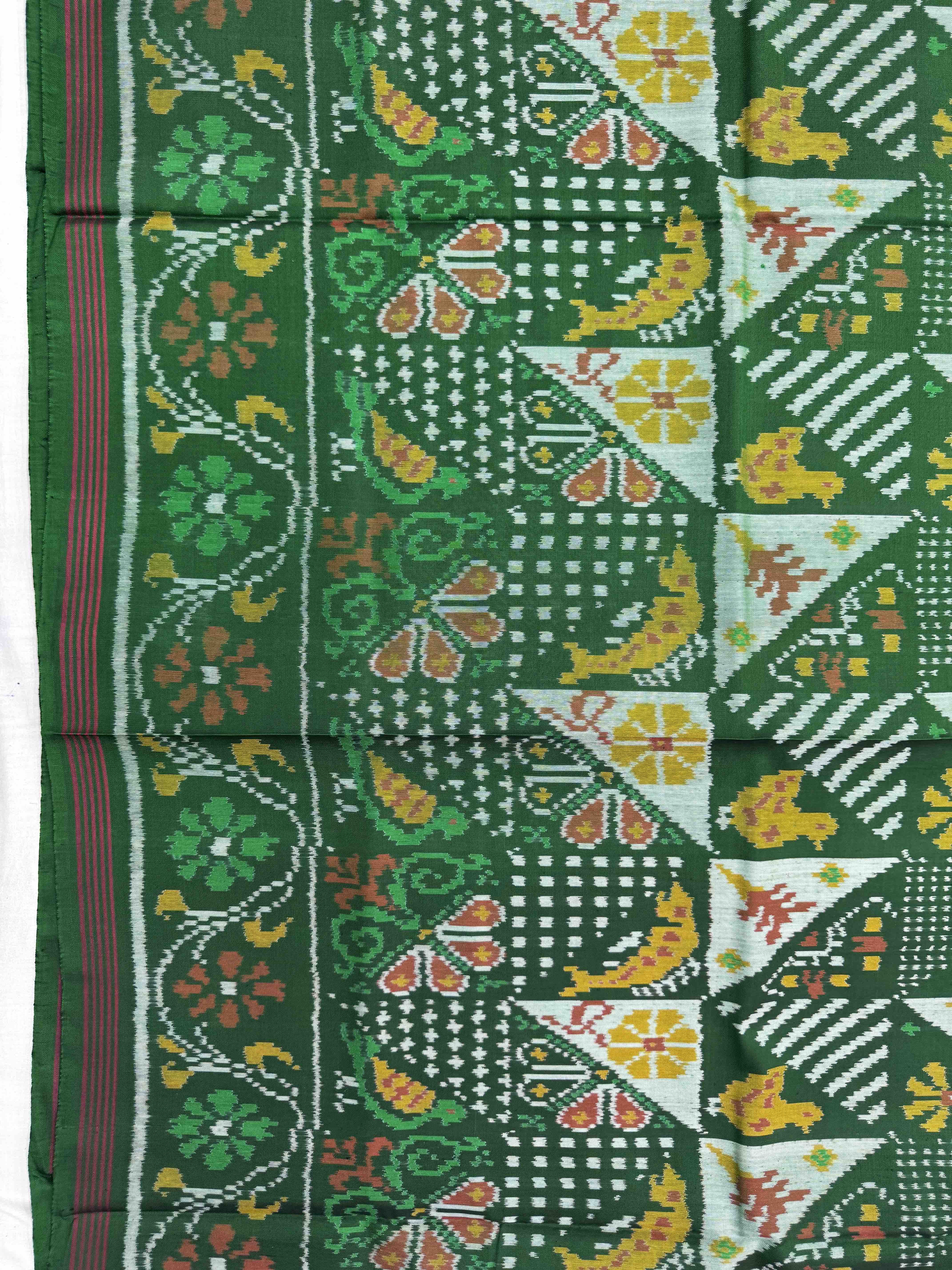 Green Small Narikunj Fancy Single Ikat Patan Patola Saree