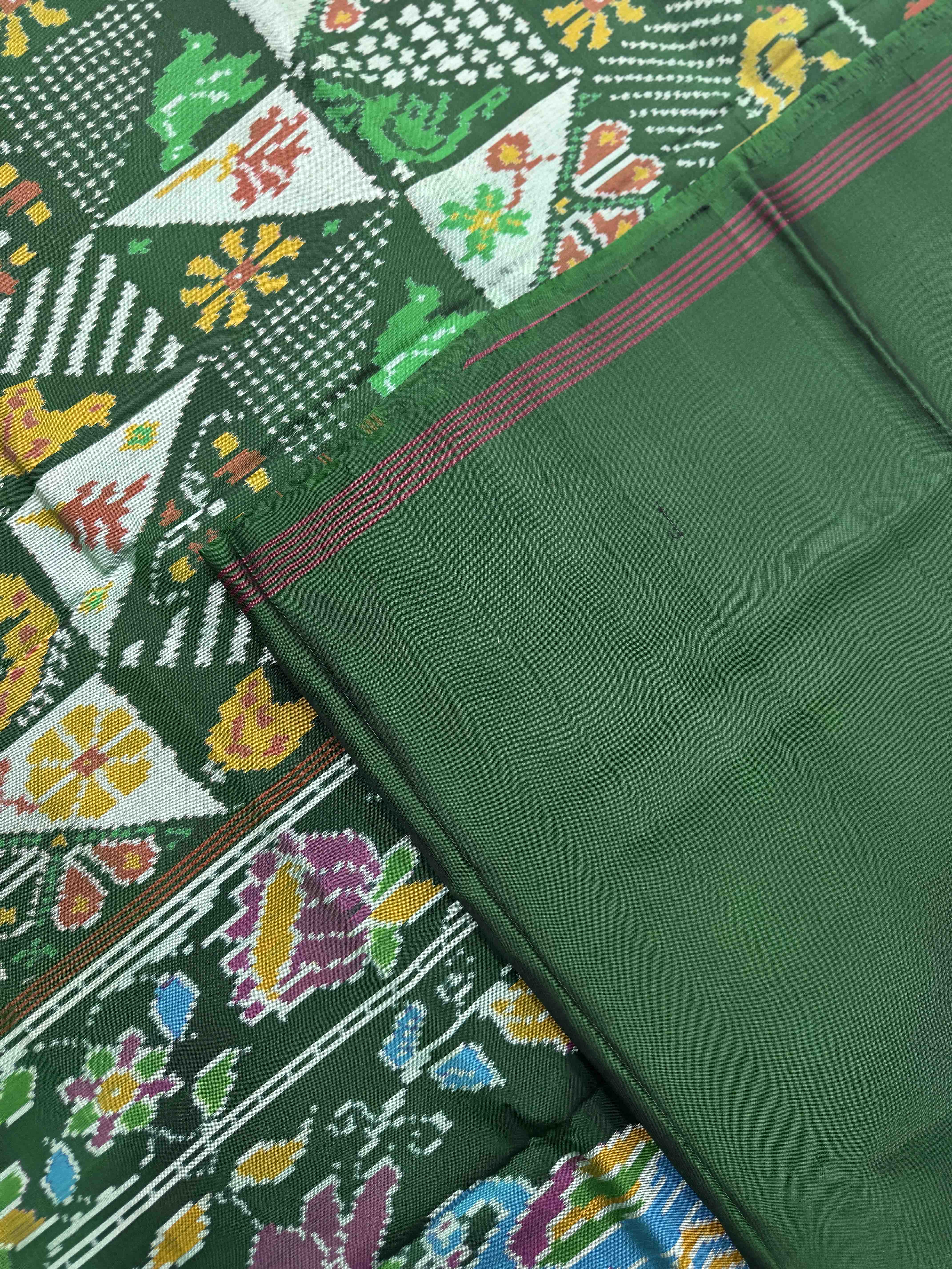 Green Small Narikunj Fancy Single Ikat Patan Patola Saree