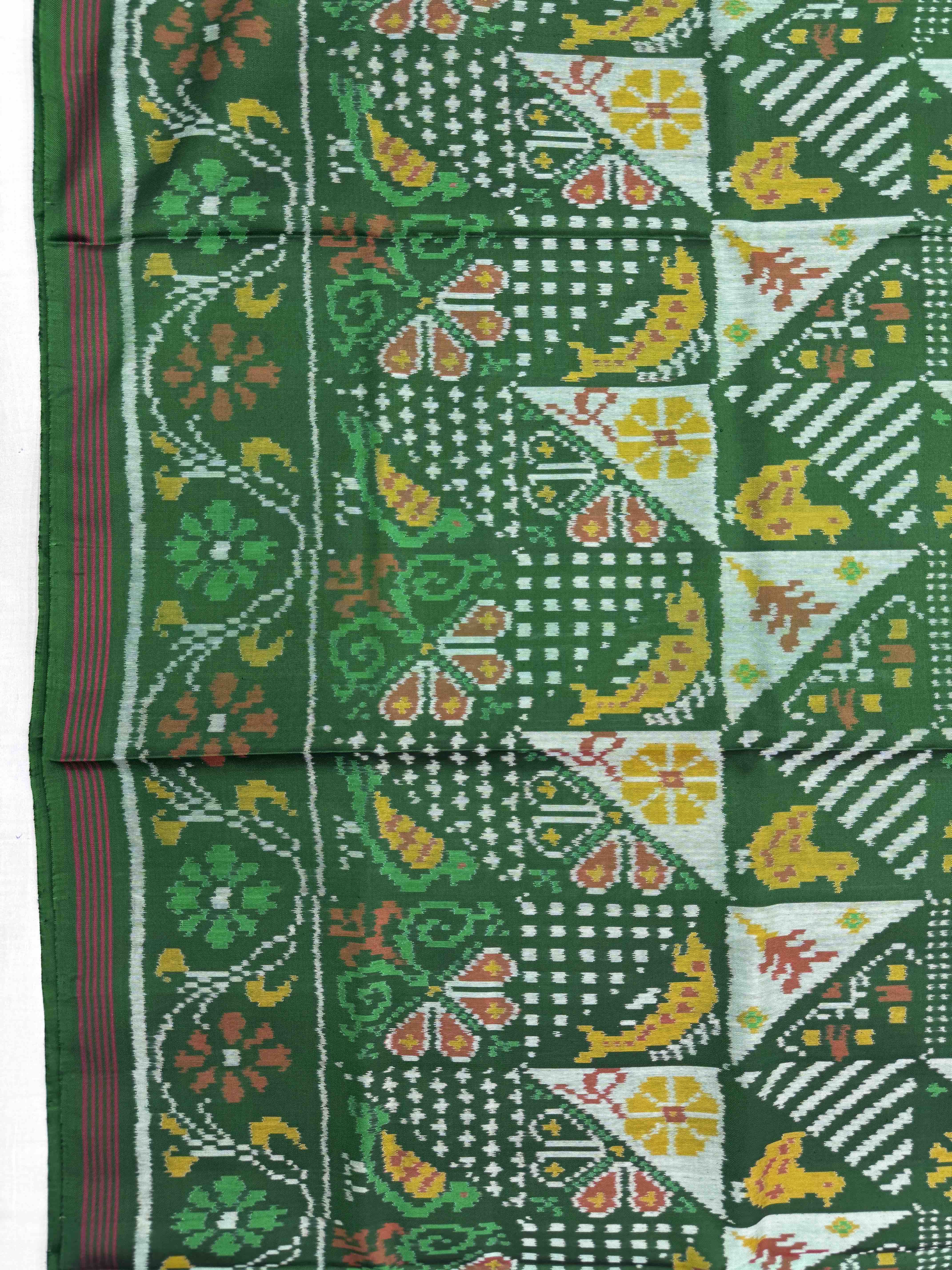 Green Small Narikunj Fancy Single Ikat Patan Patola Saree