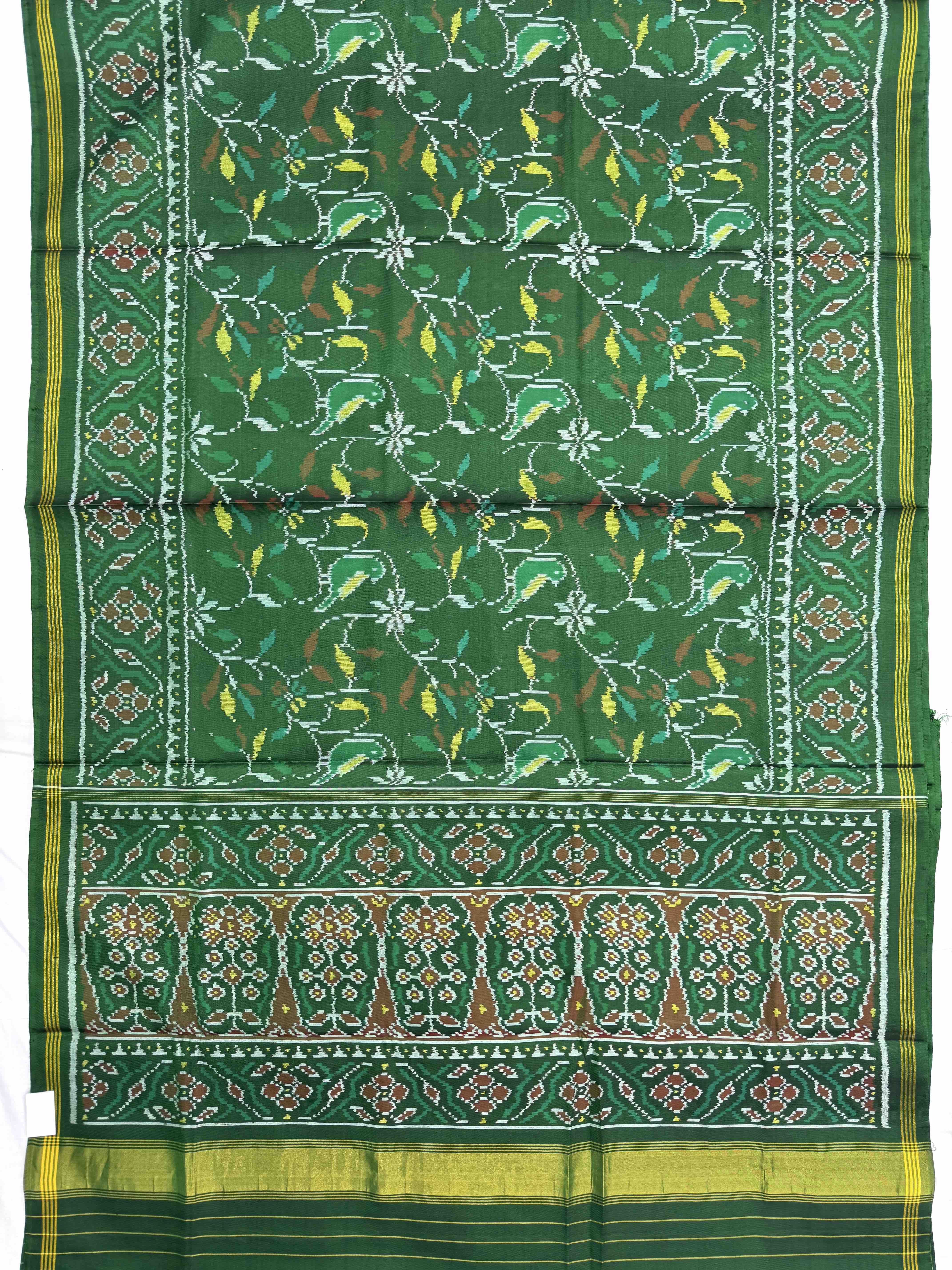 Green Bird Flower Leaves Single Ikat Patan Patola Saree