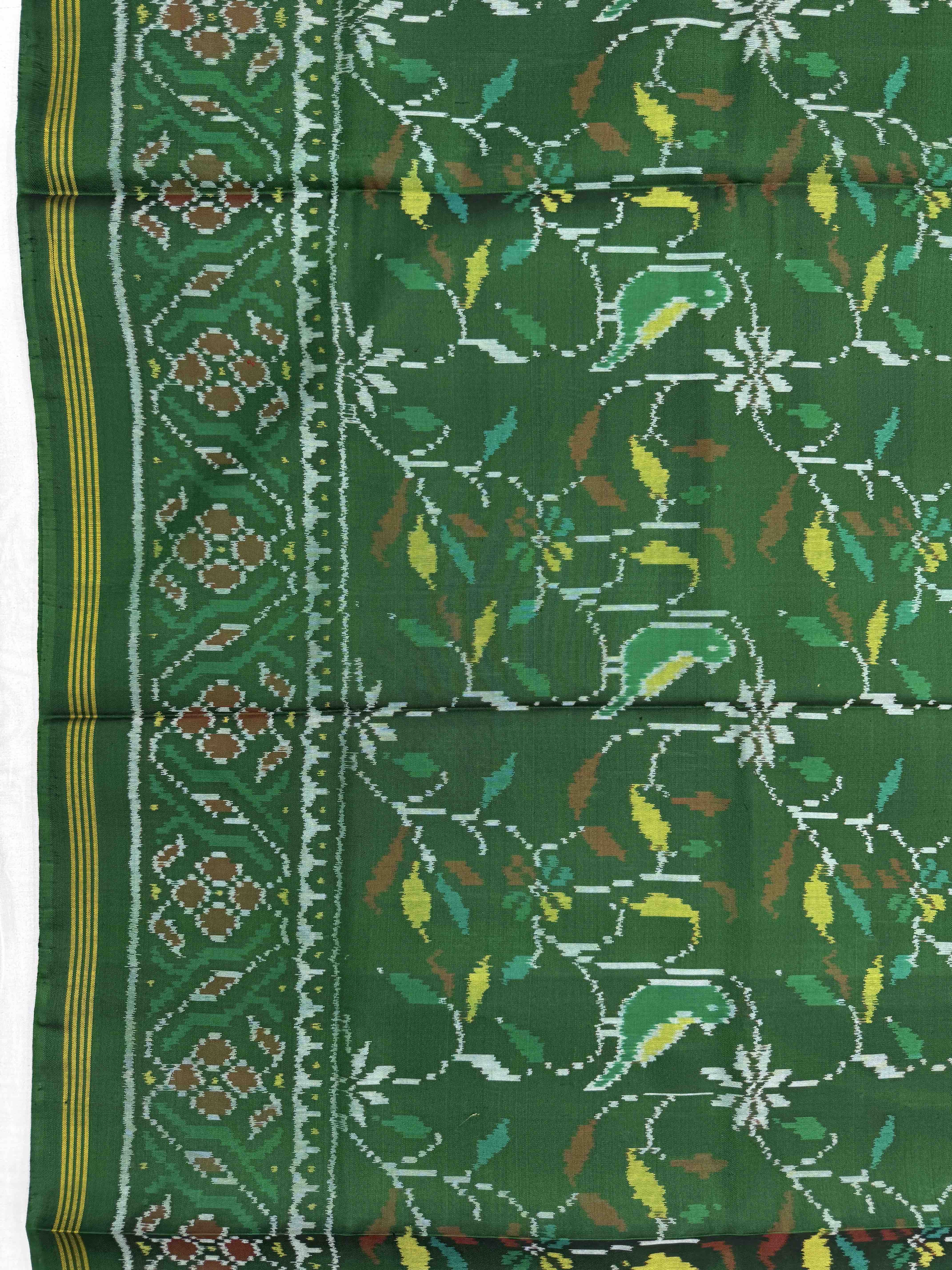 Green Bird Flower Leaves Single Ikat Patan Patola Saree