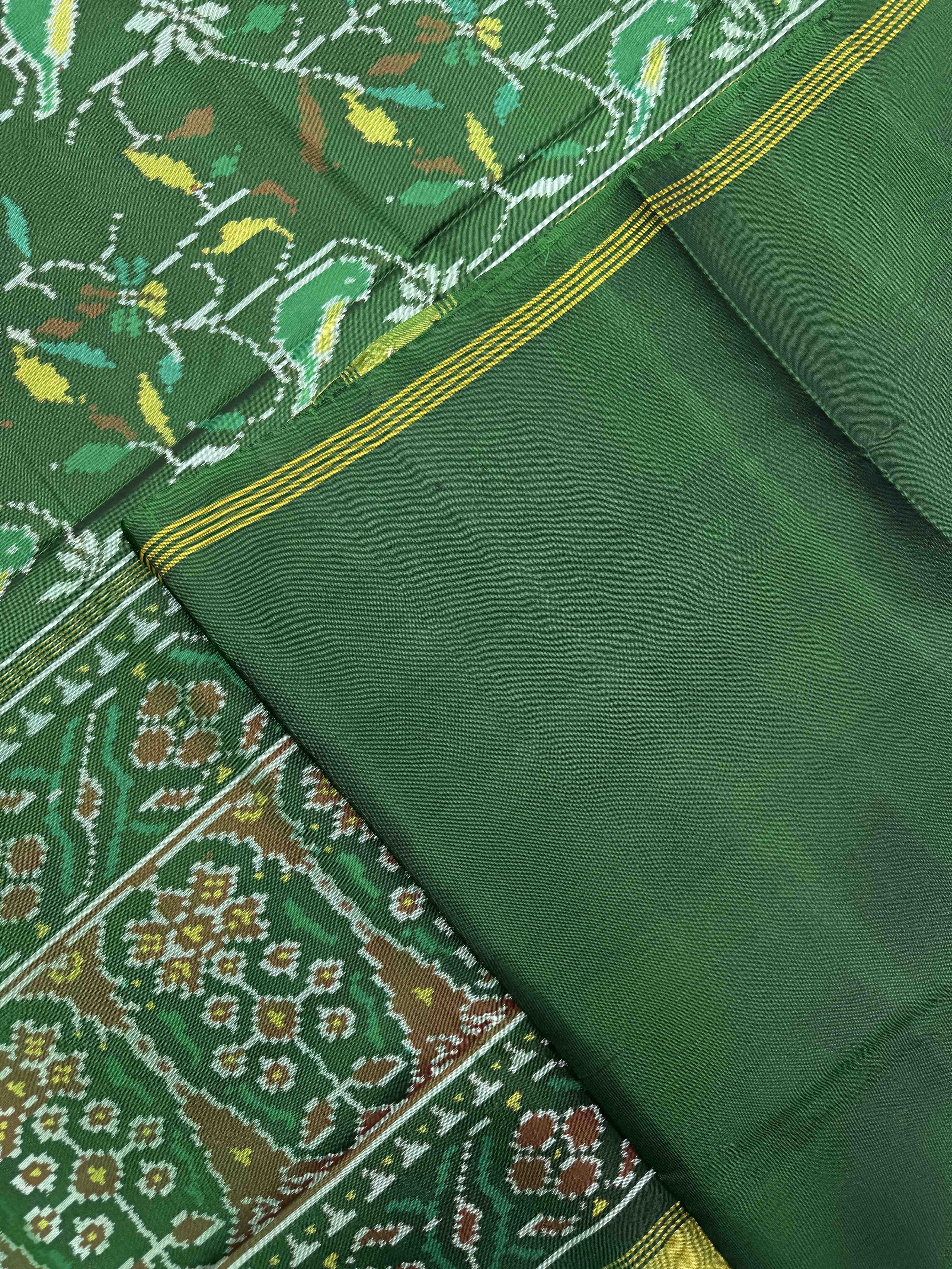 Green Bird Flower Leaves Single Ikat Patan Patola Saree