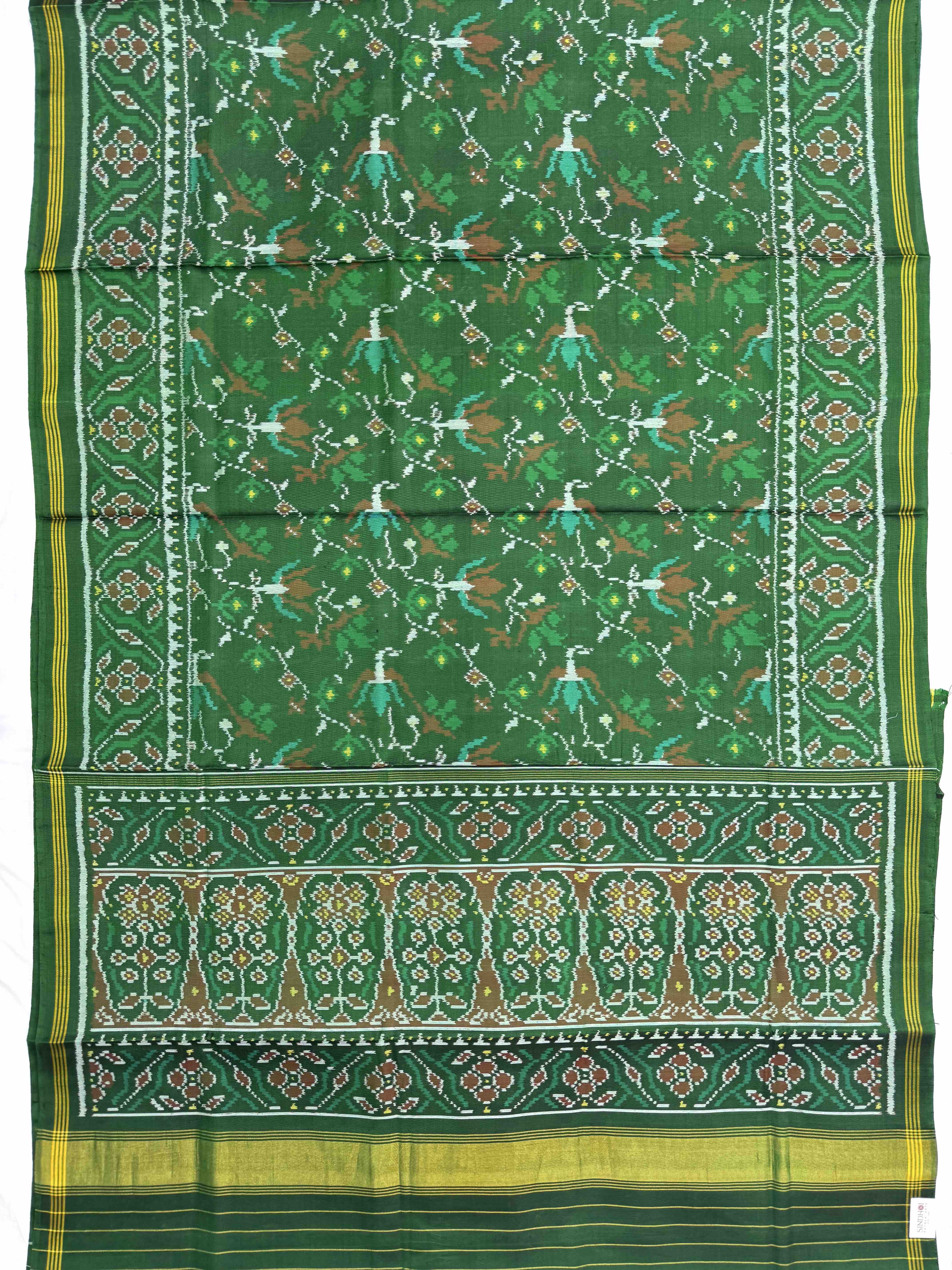 Green Flower Fancy Leaves Single Ikat Patan Patola Saree