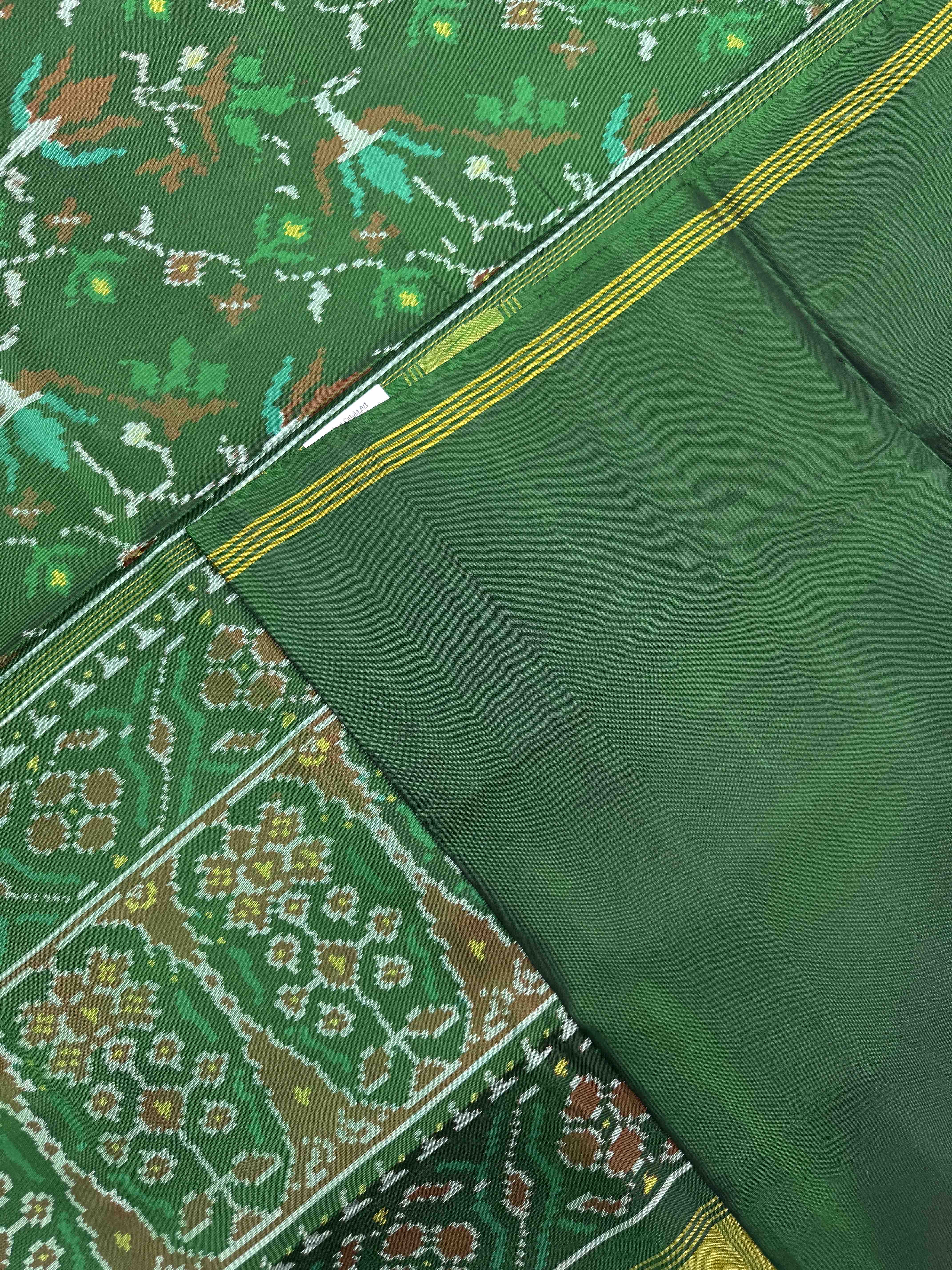 Green Flower Fancy Leaves Single Ikat Patan Patola Saree