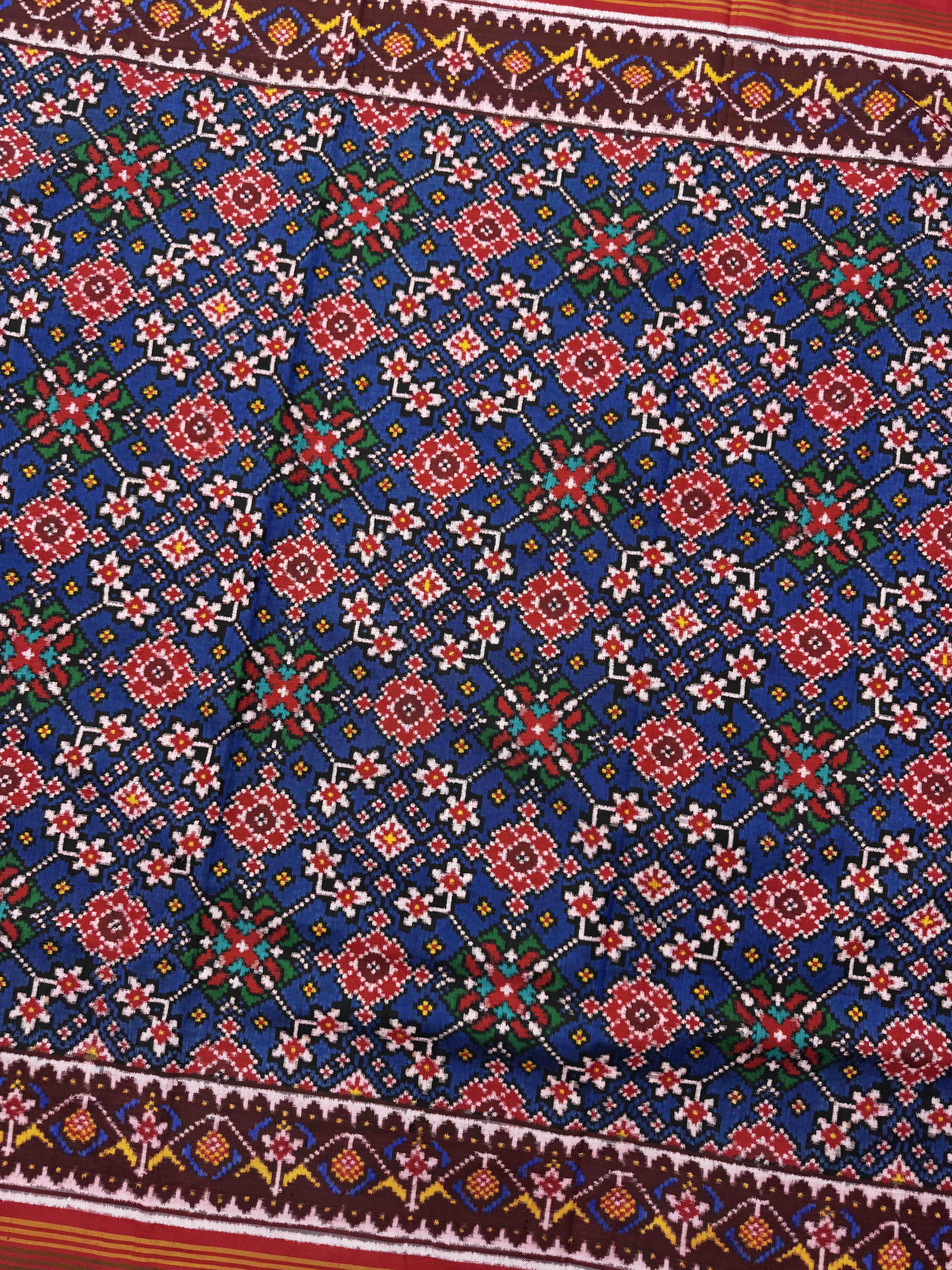 Red & Blue Navratan Double Ikat Patan Patola Saree
