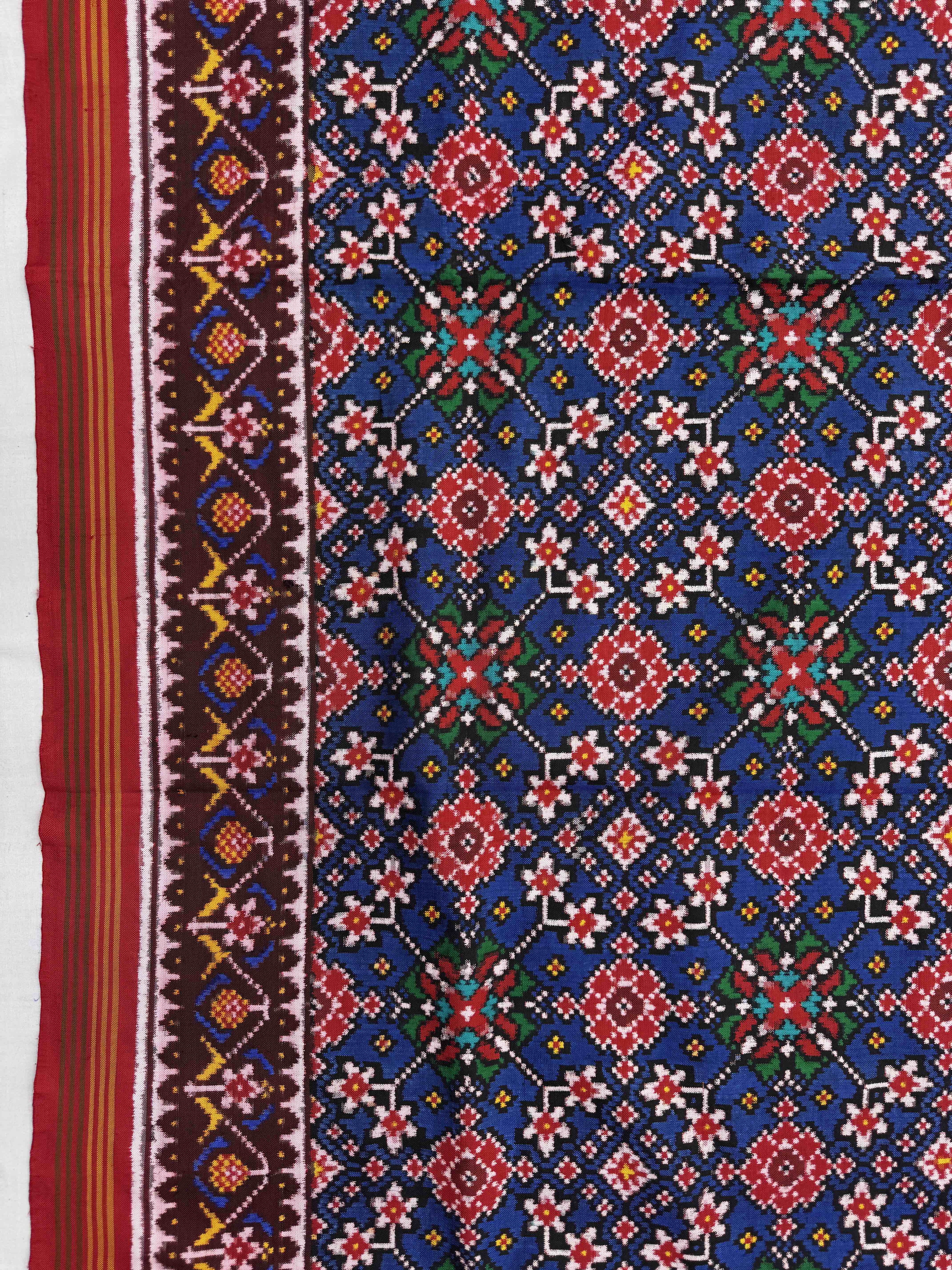 Red & Blue Navratan Double Ikat Patan Patola Saree