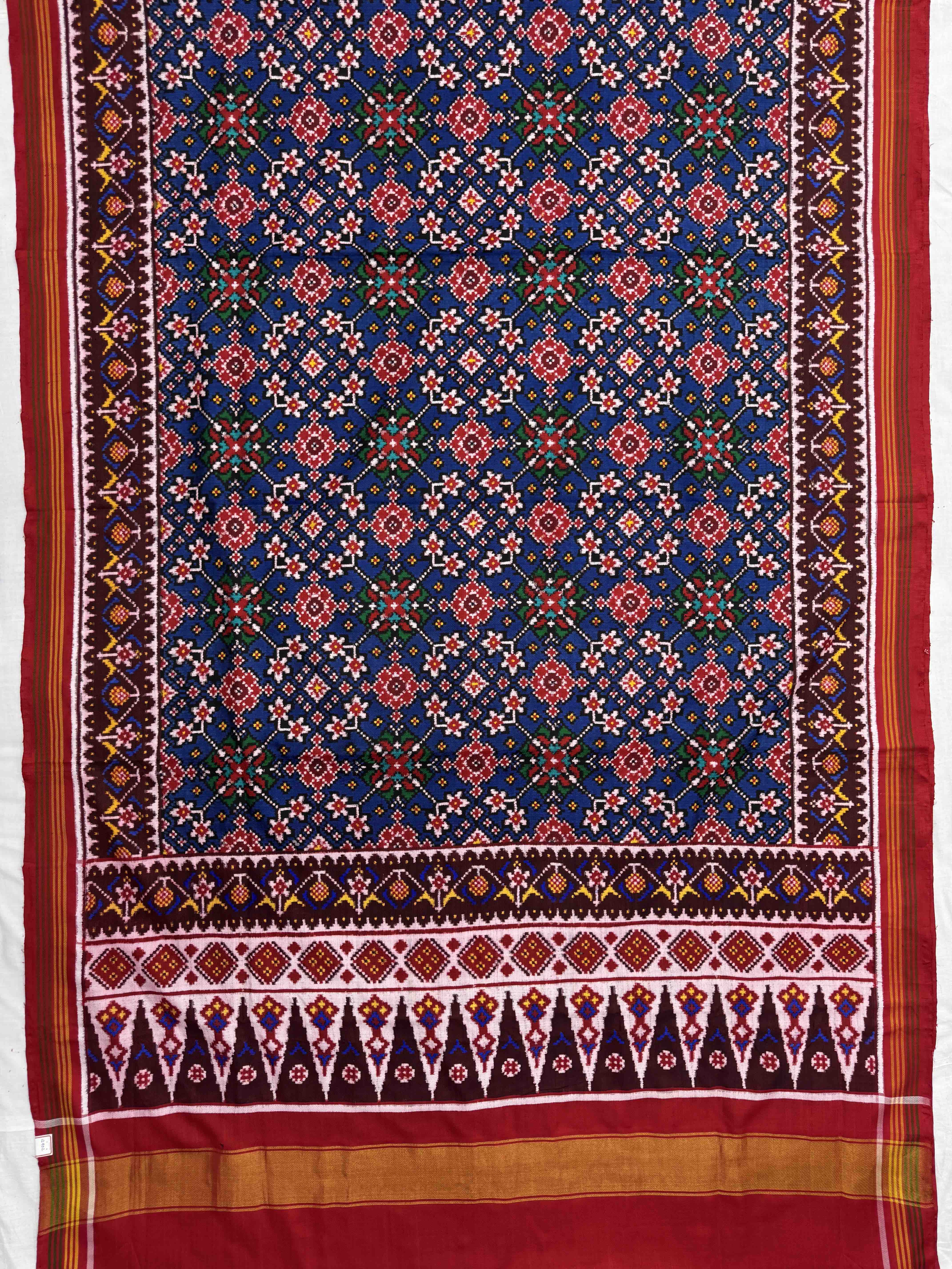 Red & Blue Navratan Double Ikat Patan Patola Saree