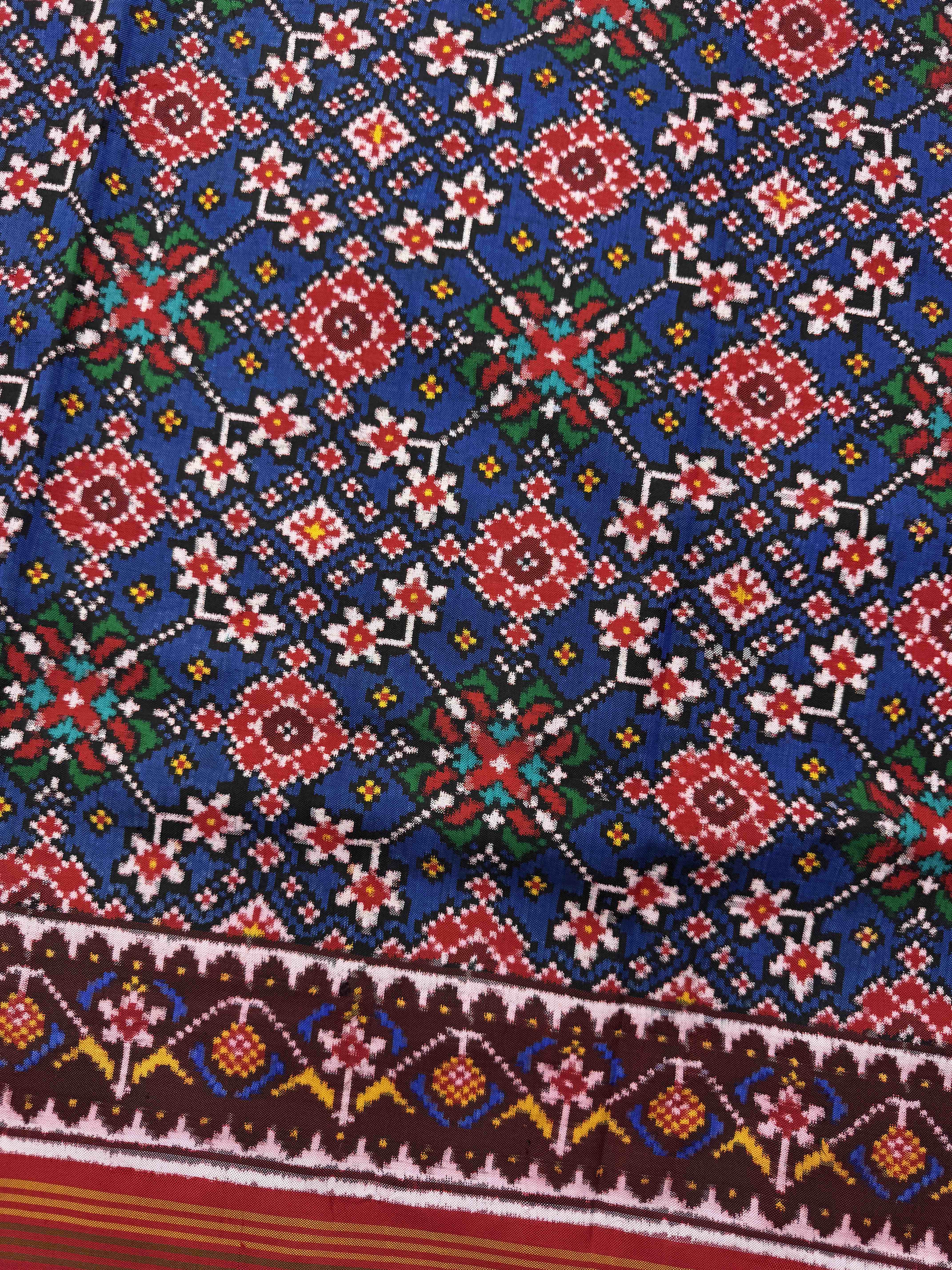 Red & Blue Navratan Double Ikat Patan Patola Saree
