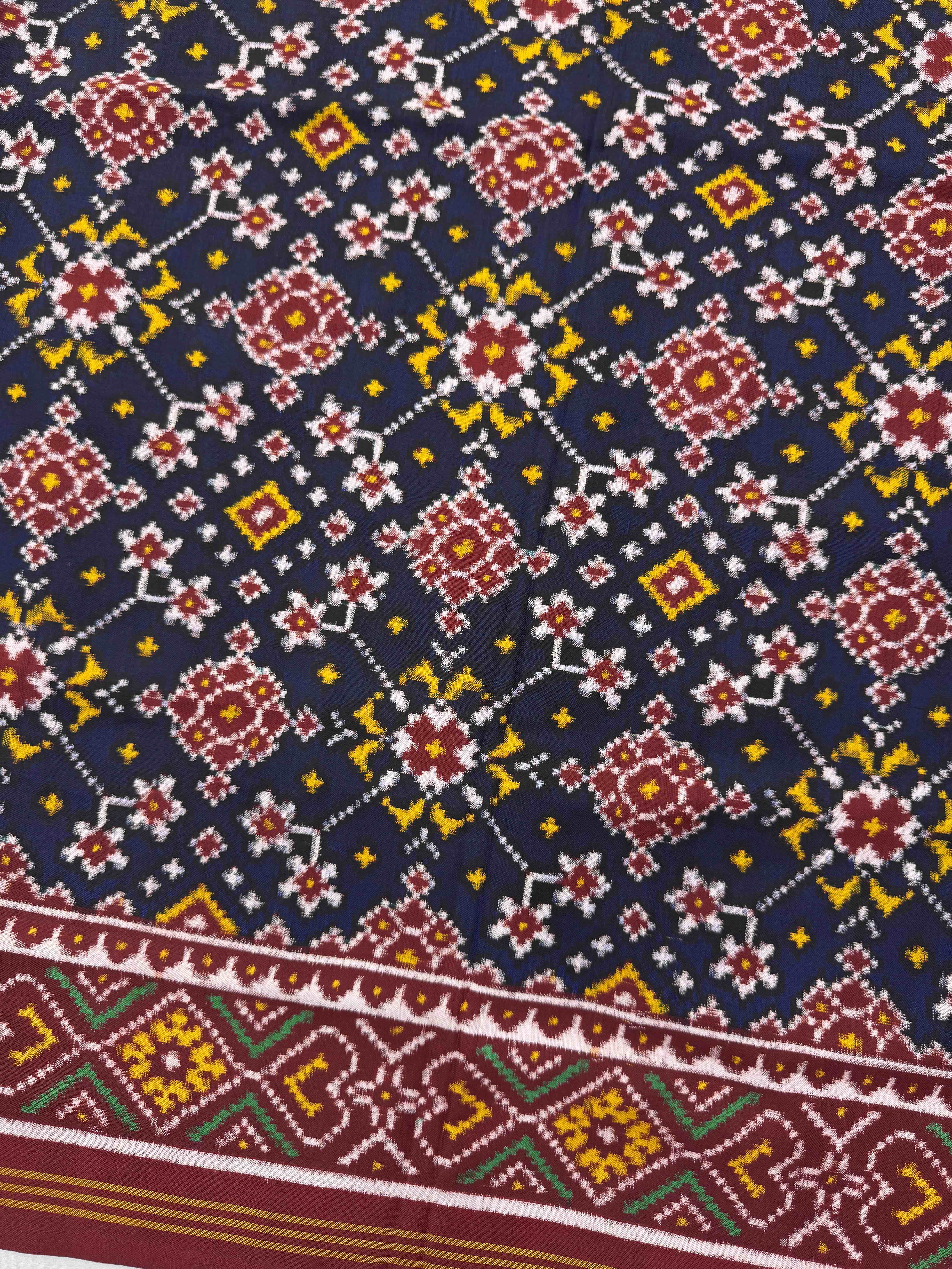 Maroon & Dark Blue Navratan Double Ikat Patan Patola Saree