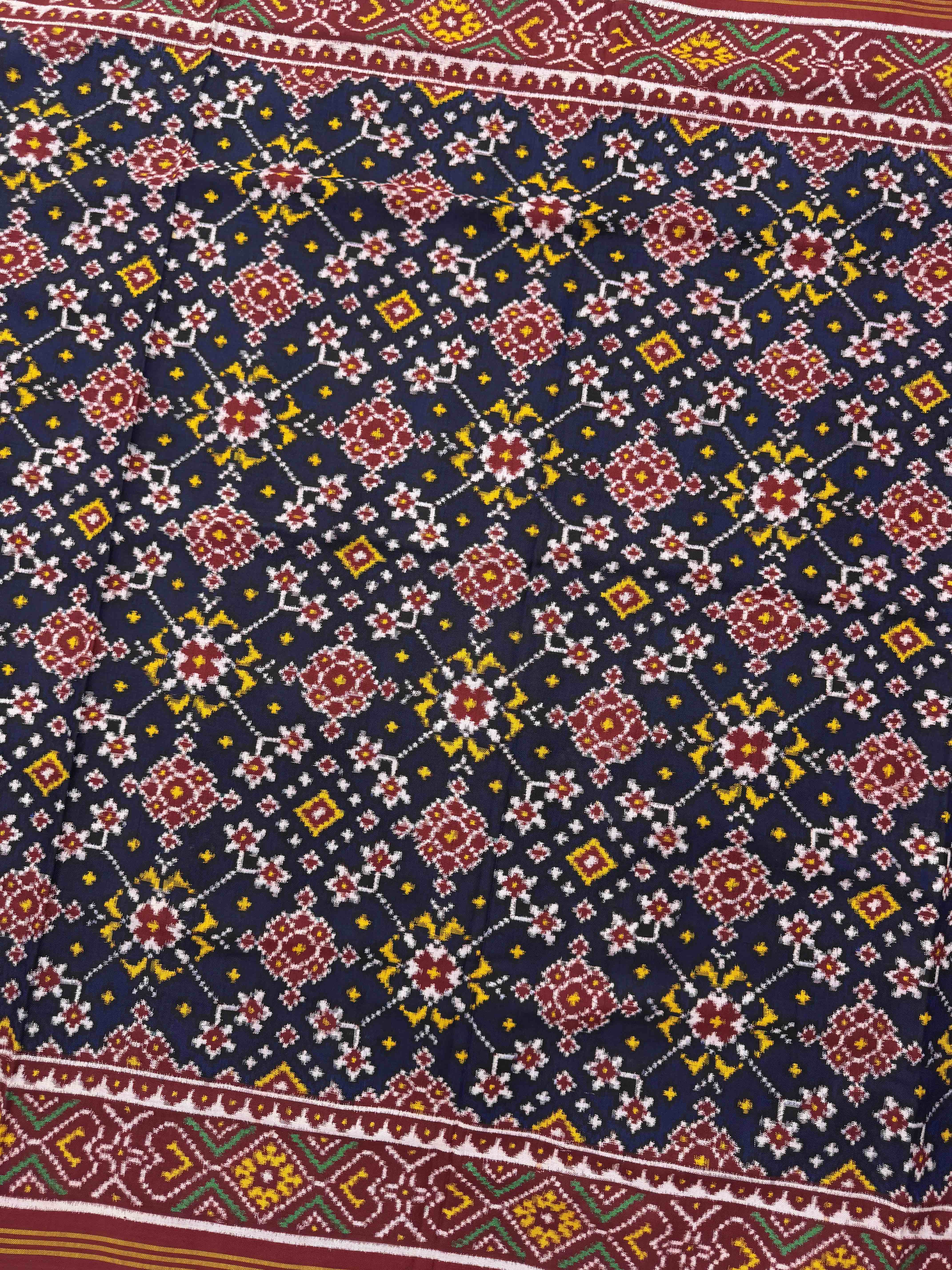 Maroon & Dark Blue Navratan Double Ikat Patan Patola Saree