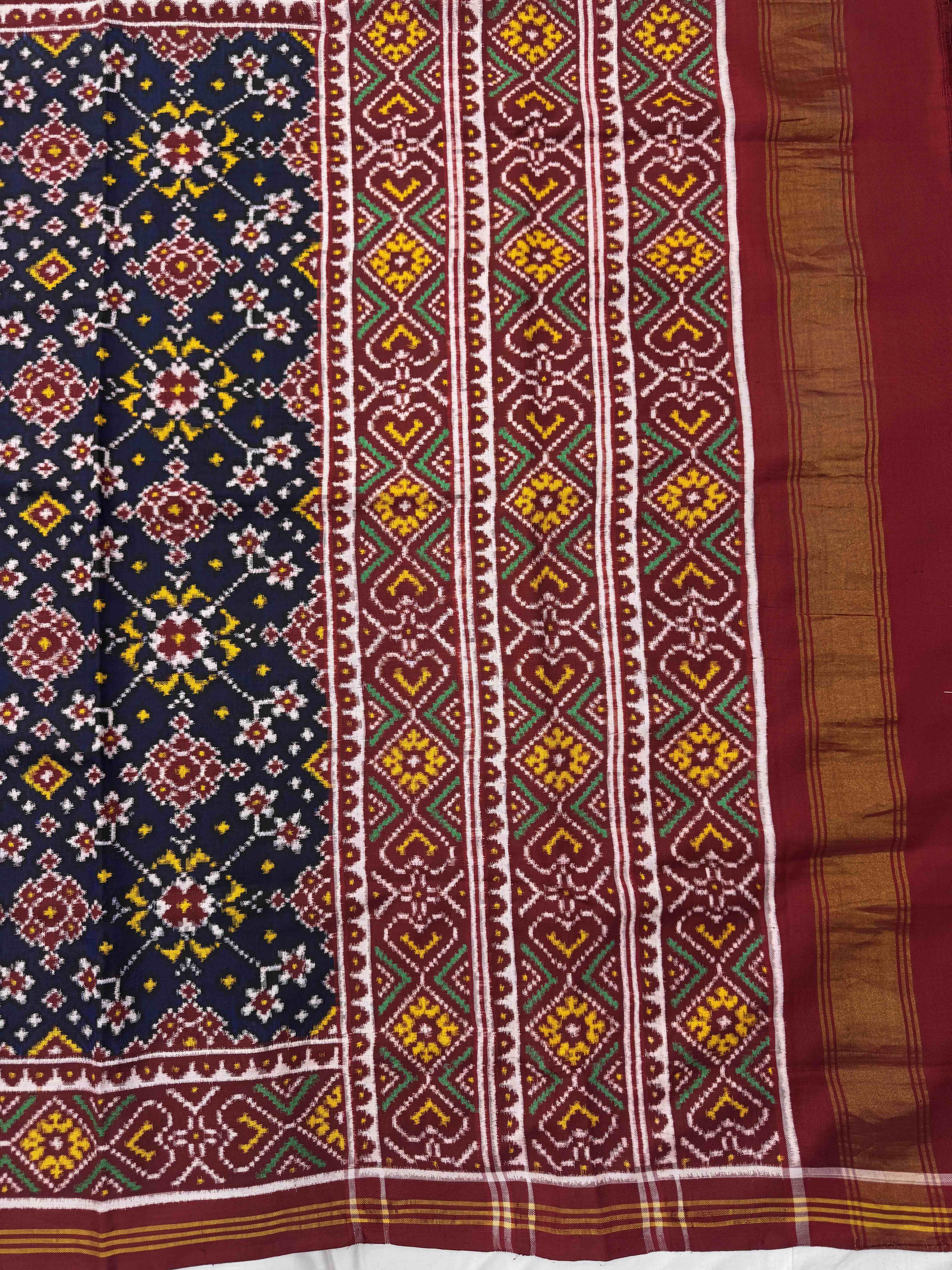 Maroon & Dark Blue Navratan Double Ikat Patan Patola Saree