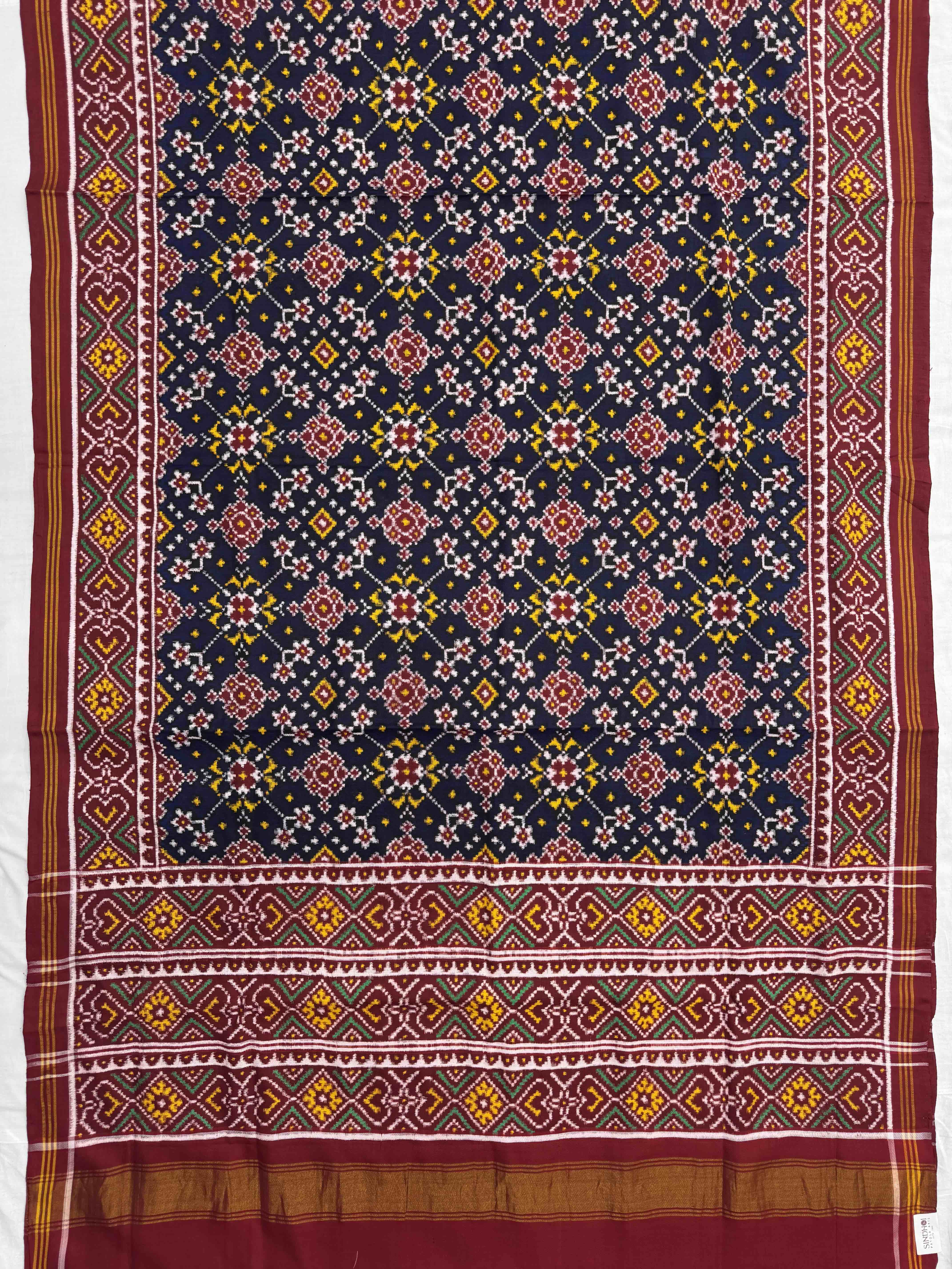 Maroon & Dark Blue Navratan Double Ikat Patan Patola Saree