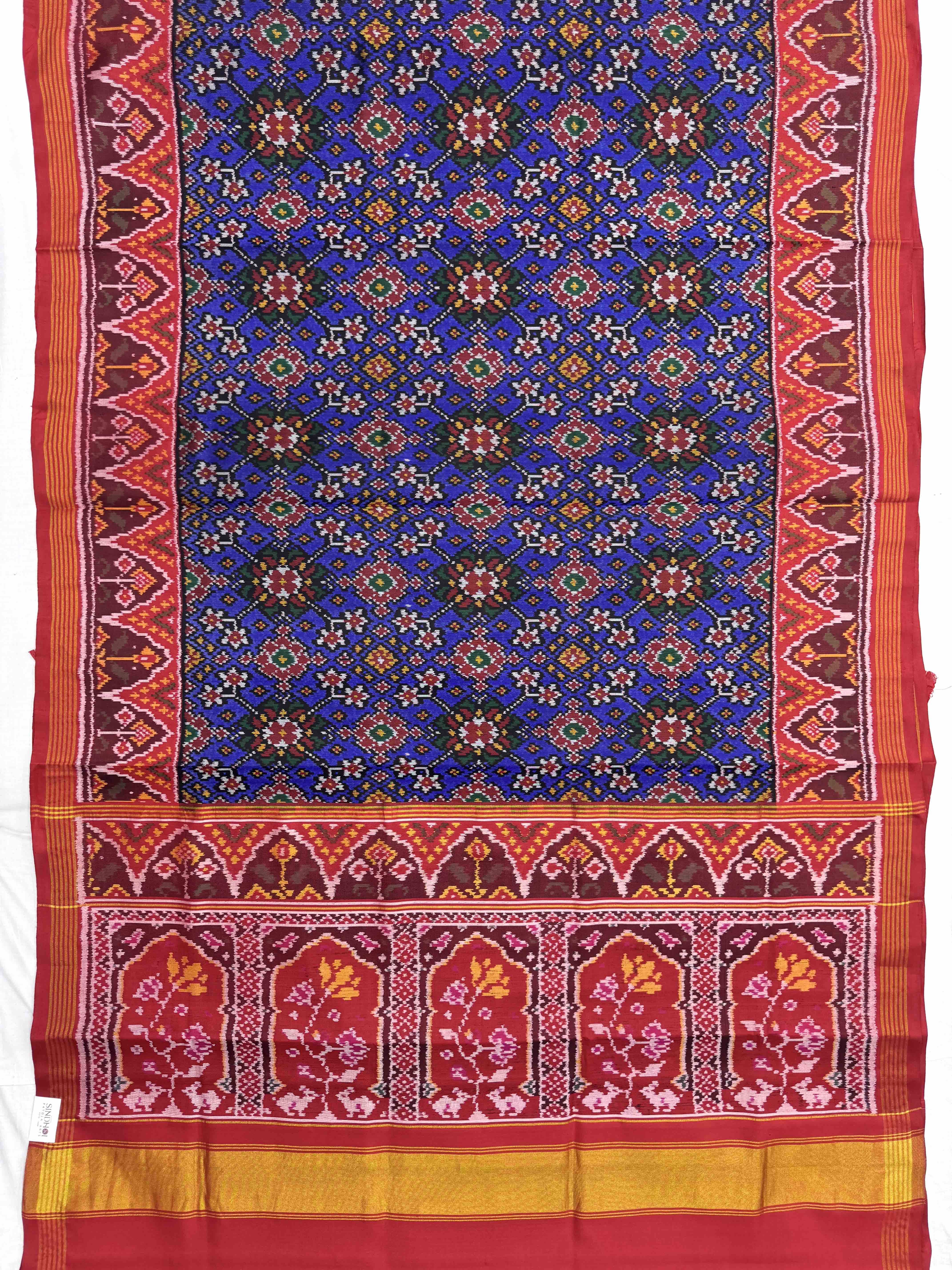Red & Blue Navratan Single Ikat Patan Patola Saree