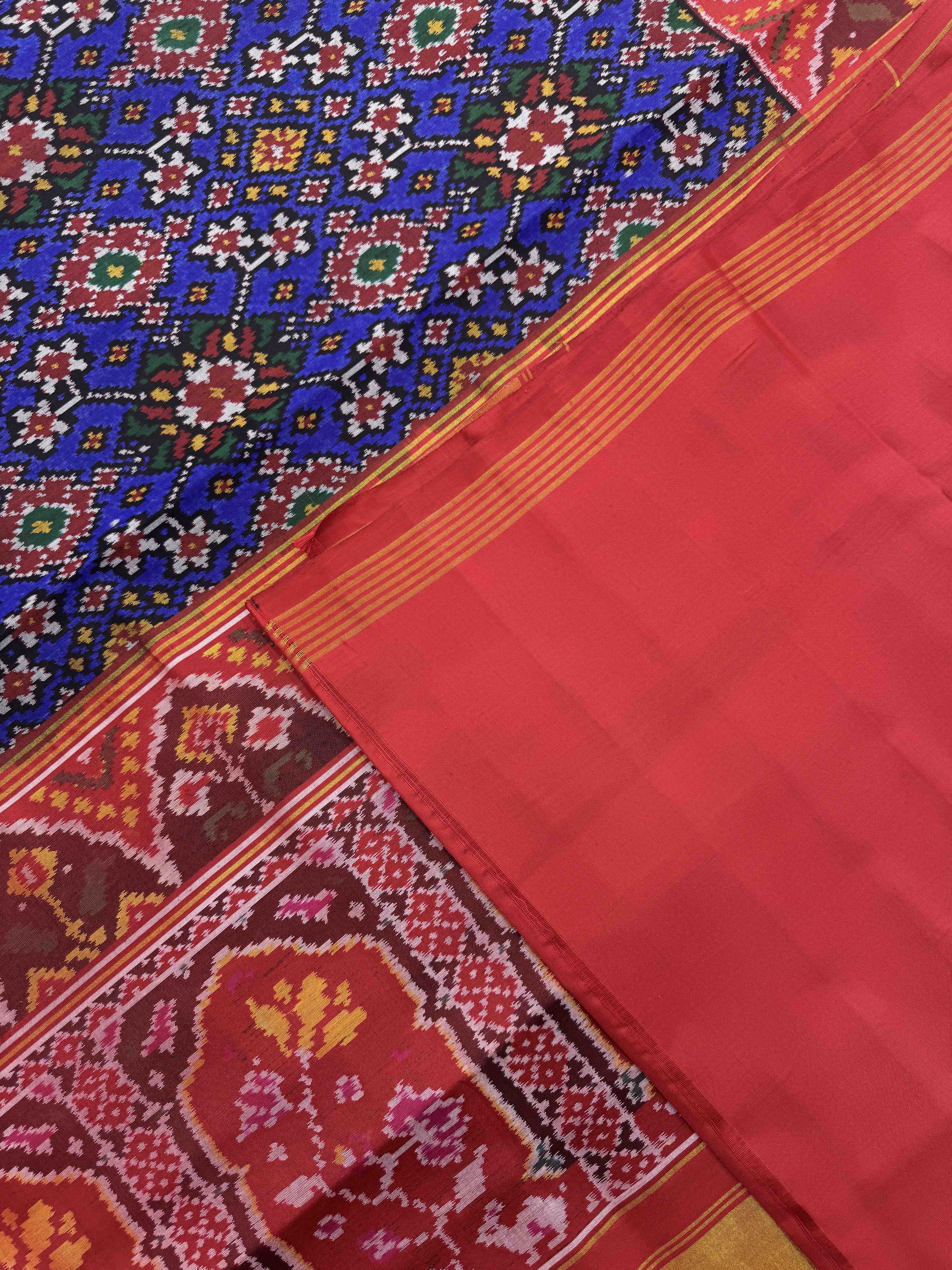 Red & Blue Navratan Single Ikat Patan Patola Saree
